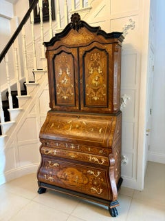 Outstanding Quality Antique Italian Marquetry Inlaid Burr Walnut Bureau Bookcase