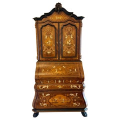 Mesa librería de nogal con incrustaciones de marquetería italiana antigua de calidad excepcional