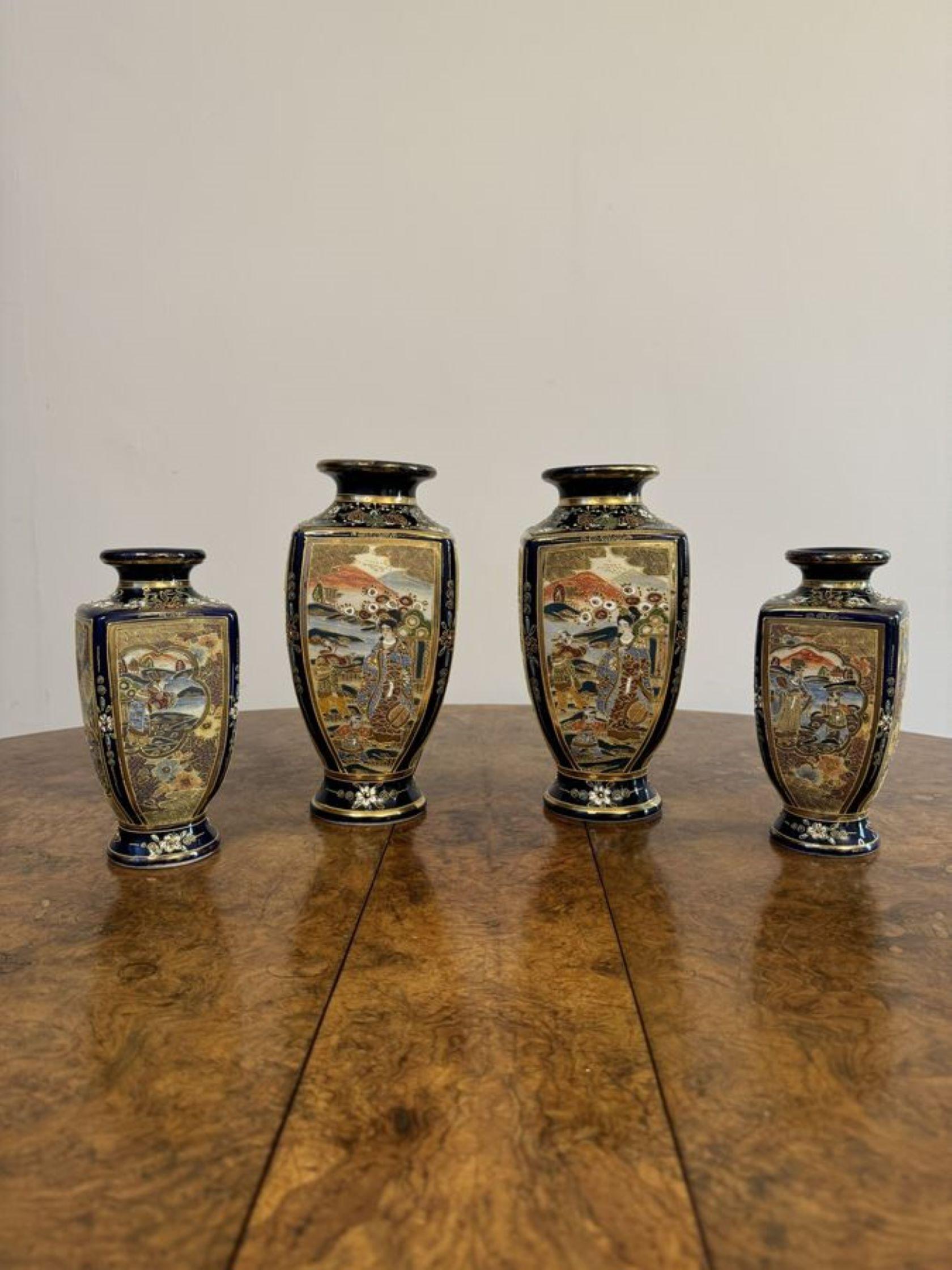 Outstanding quality antique Japanese satsuma vase garniture  For Sale 2
