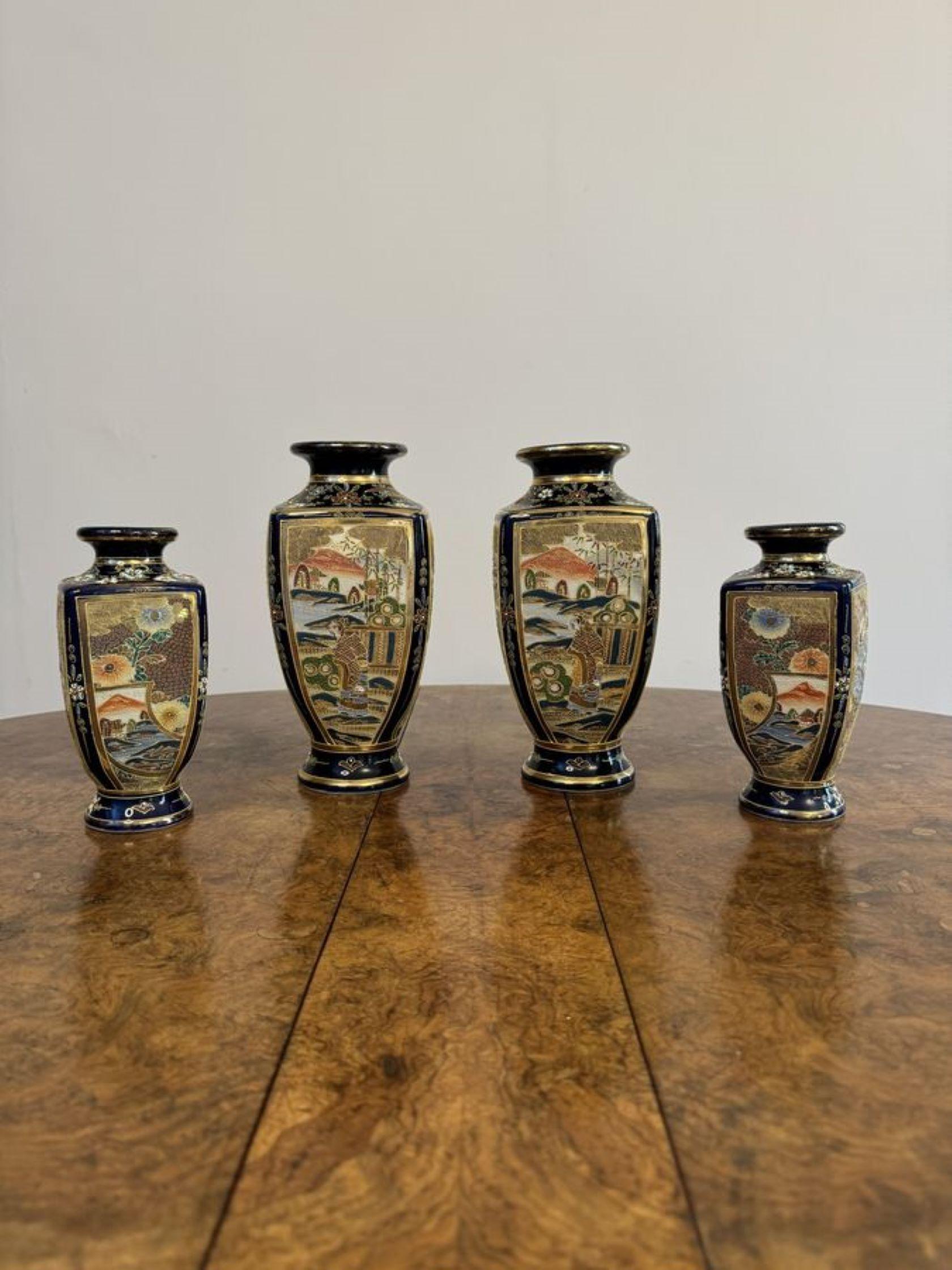 Outstanding quality antique Japanese satsuma vase garniture  For Sale 3