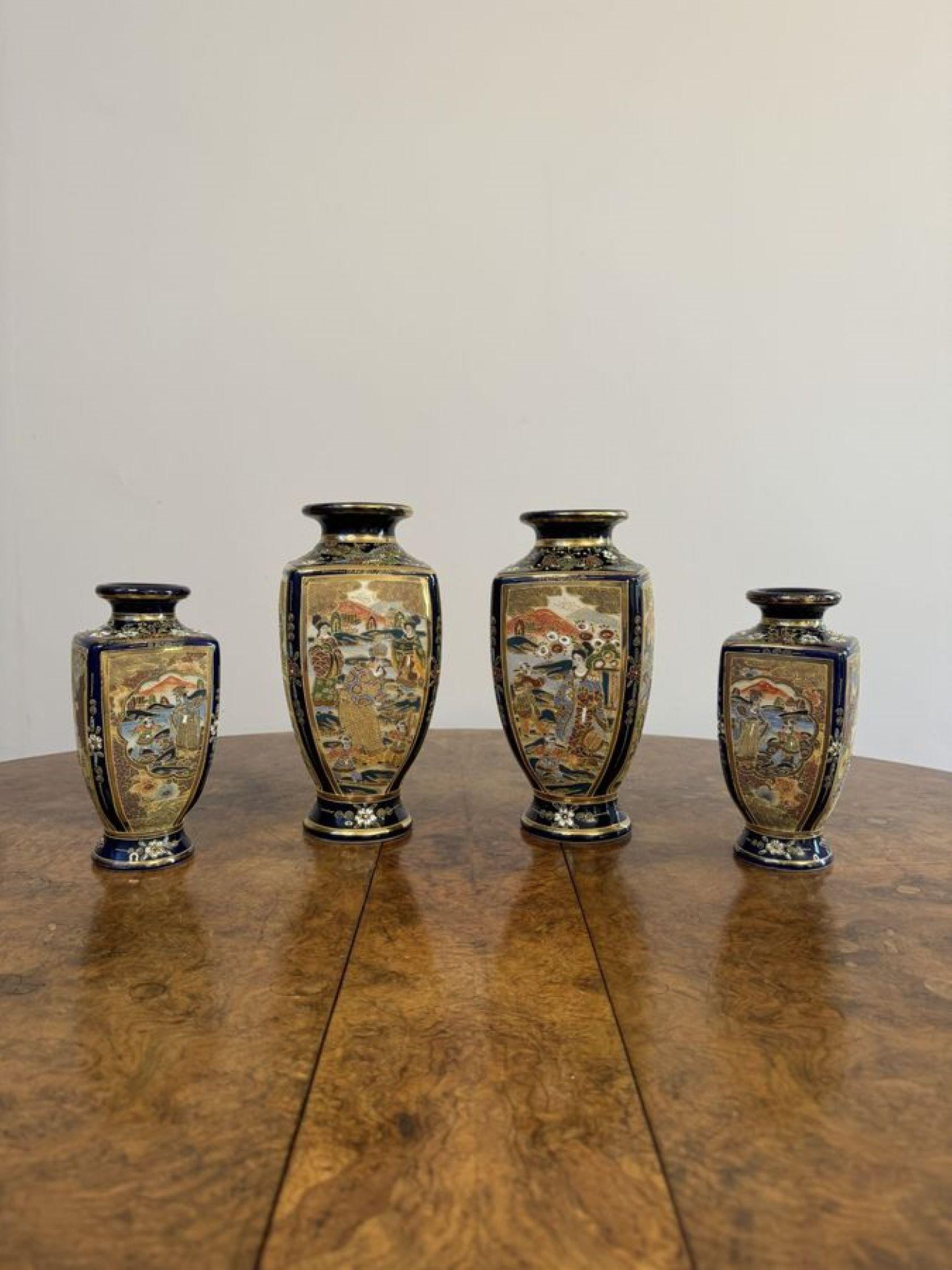 Outstanding quality antique Japanese satsuma vase garniture  For Sale 4