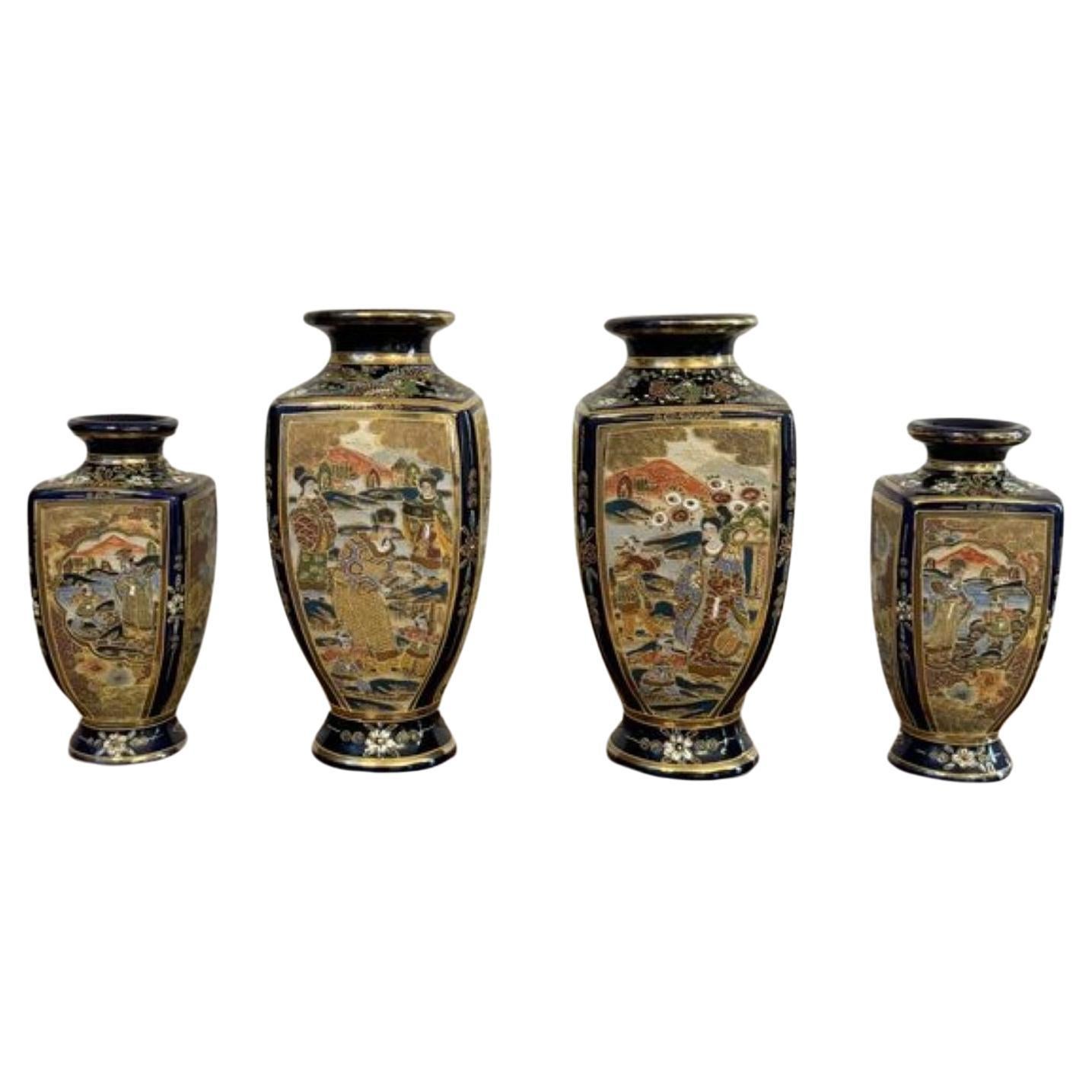 Outstanding quality antique Japanese satsuma vase garniture  For Sale