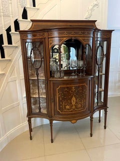 Outstanding Quality Antique Mahogany Inlaid Serpentine Shape Display Cabinet