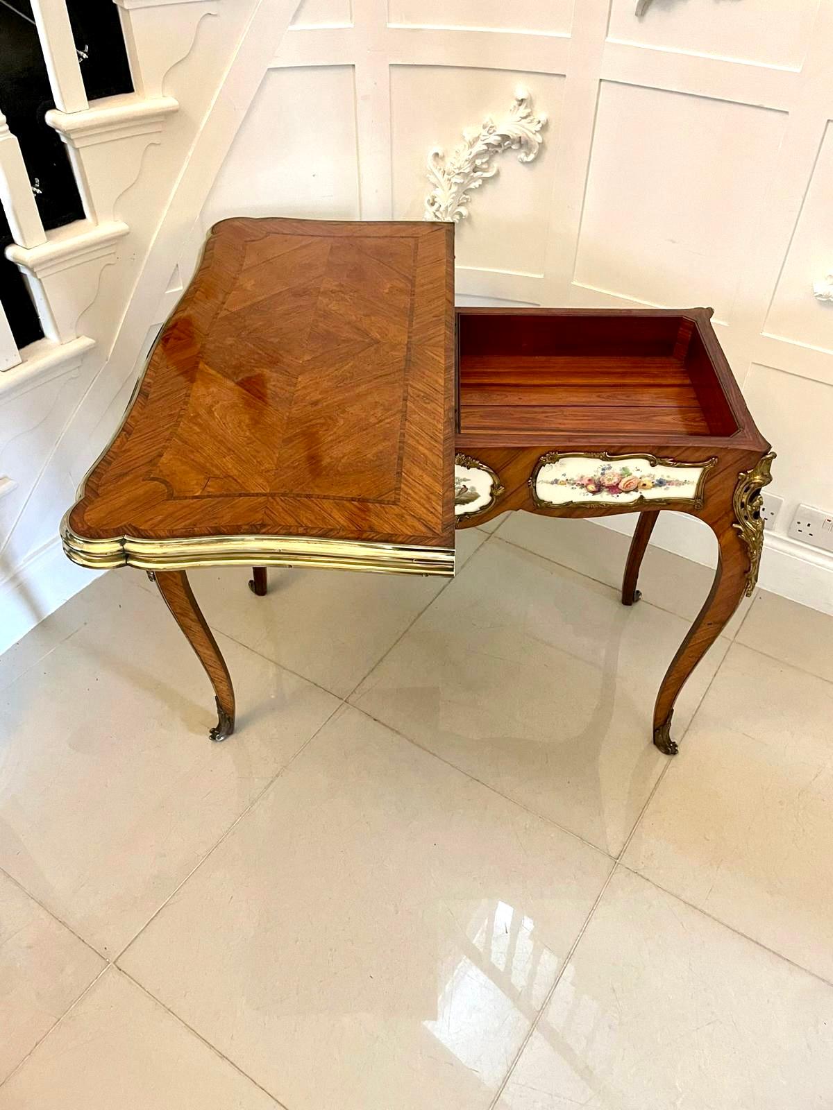 Victorian Outstanding Antique Porcelain and Ormolu Mounted Kingwood Card/Side Table For Sale