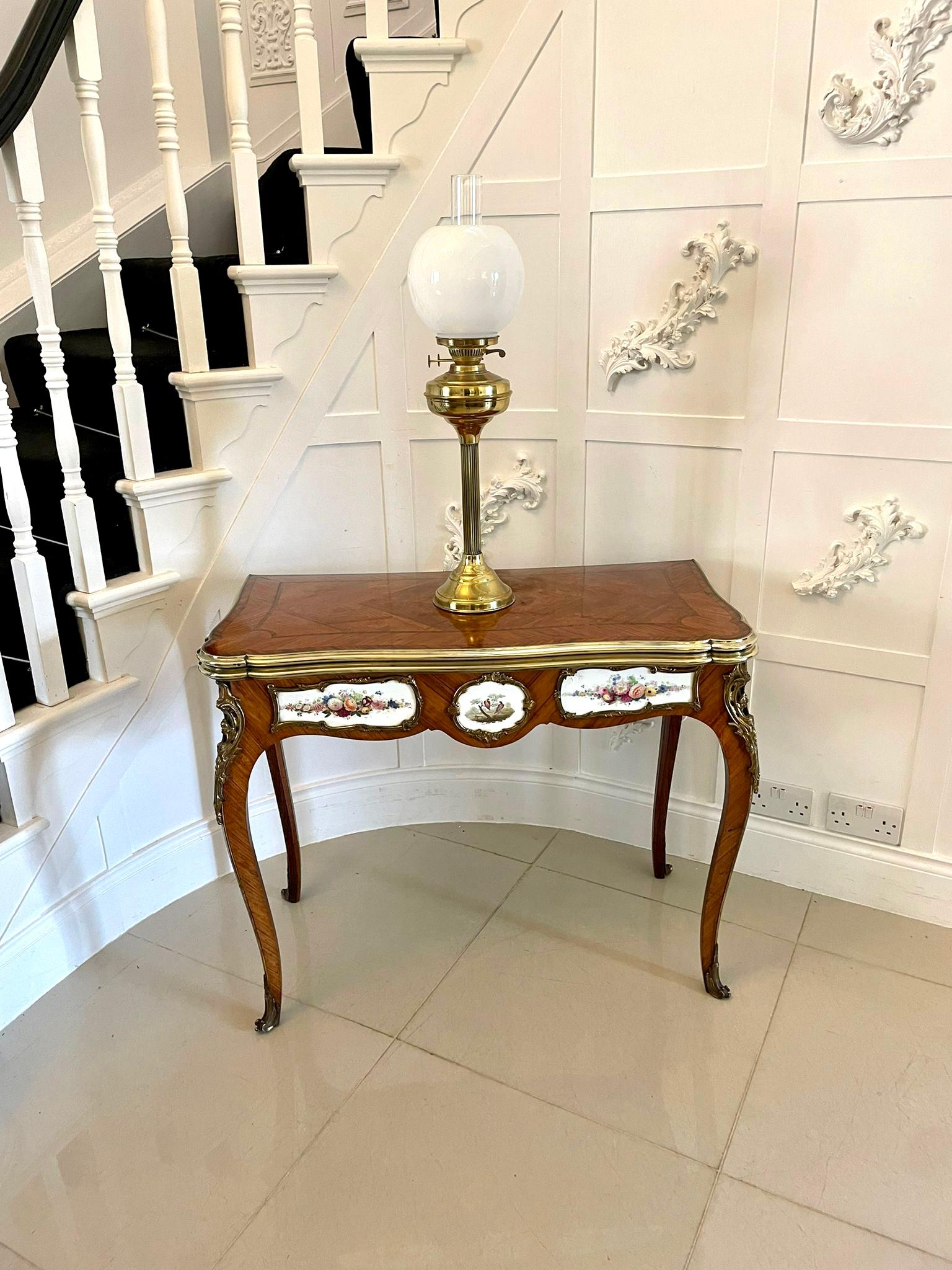 Outstanding Antique Porcelain and Ormolu Mounted Kingwood Card/Side Table For Sale 1