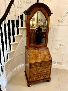 Outstanding Quality Antique Queen Anne Style Burr Walnut Bureau Bookcase