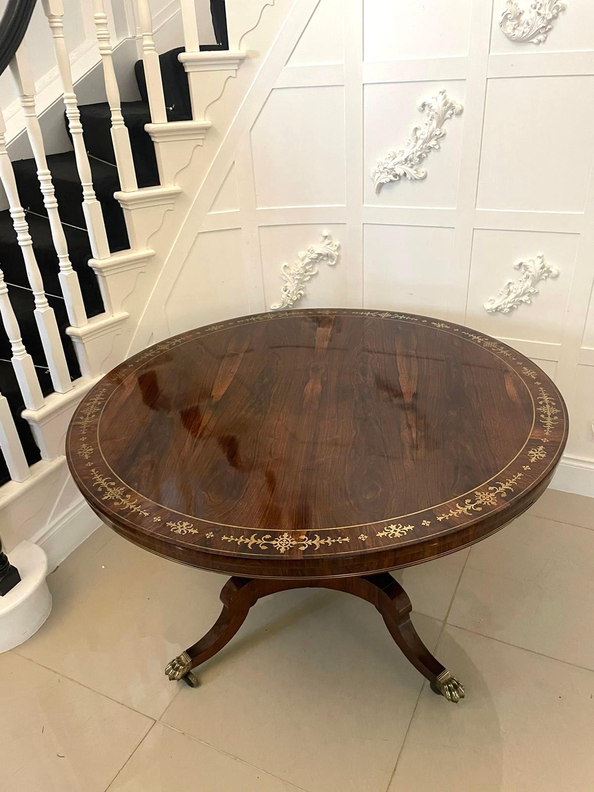 English Outstanding Quality Antique Regency Brass Inlaid Rosewood Centre/Dining Table 