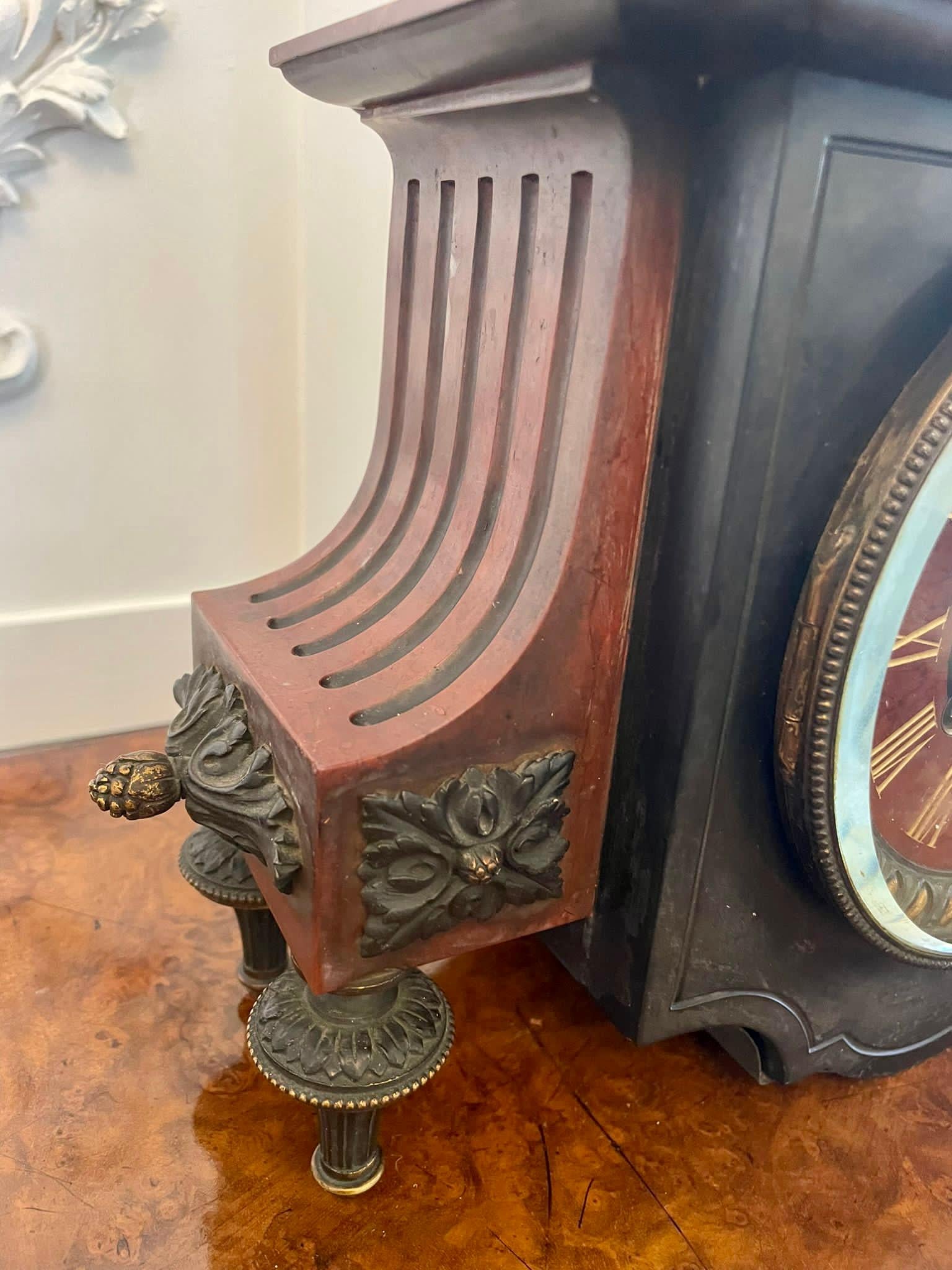 Outstanding Quality Antique Regency Bronze and Marble Clock Set For Sale 5