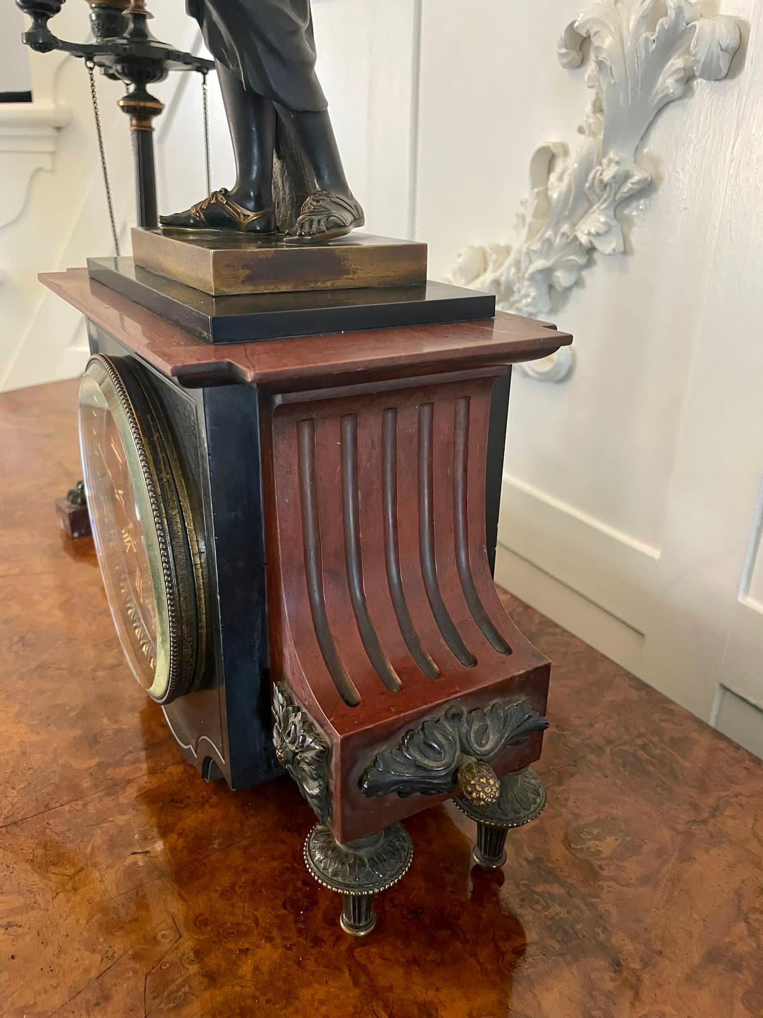 Outstanding Quality Antique Regency Bronze and Marble Clock Set For Sale 3