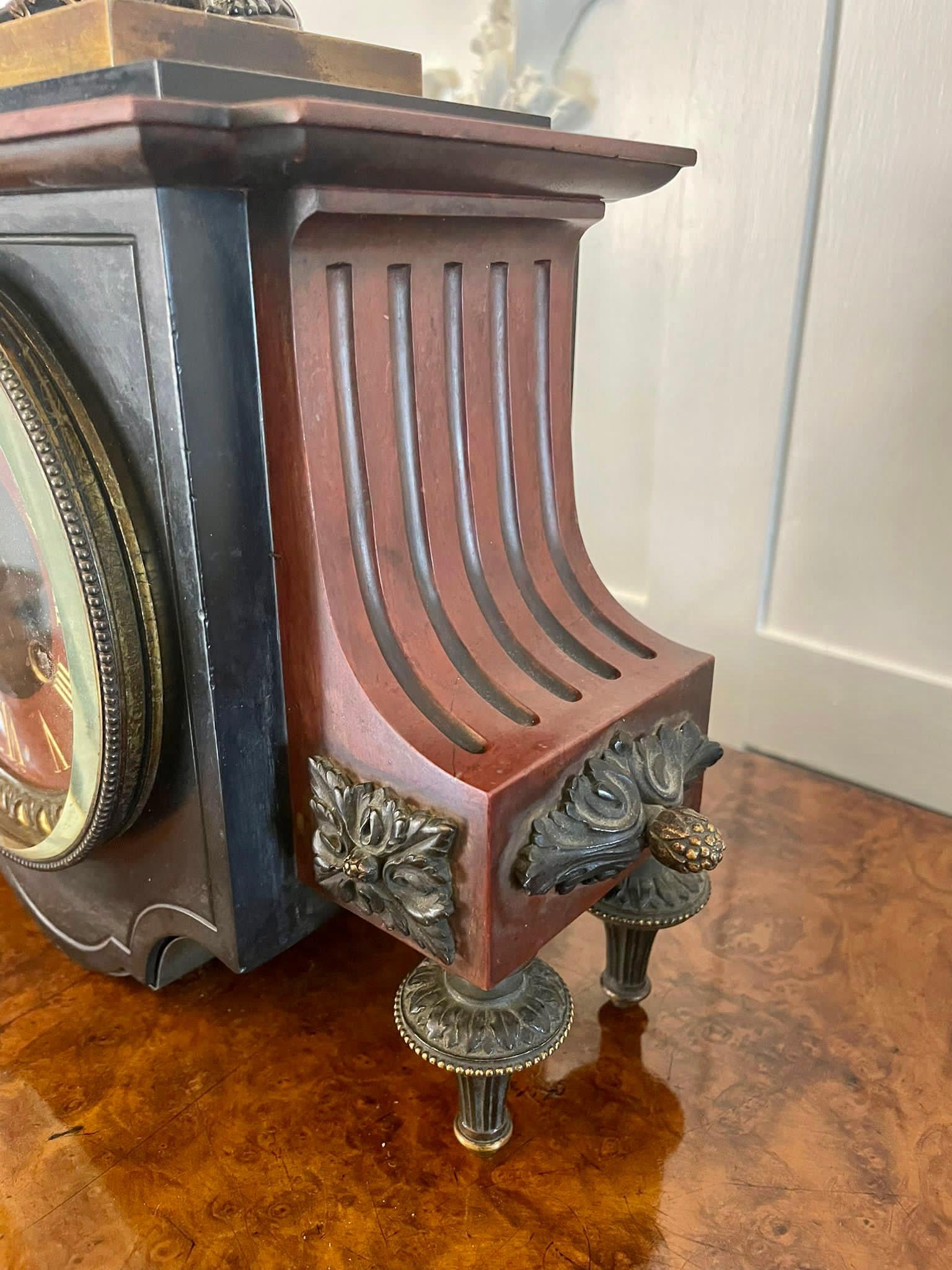 Outstanding Quality Antique Regency Bronze and Marble Clock Set For Sale 4