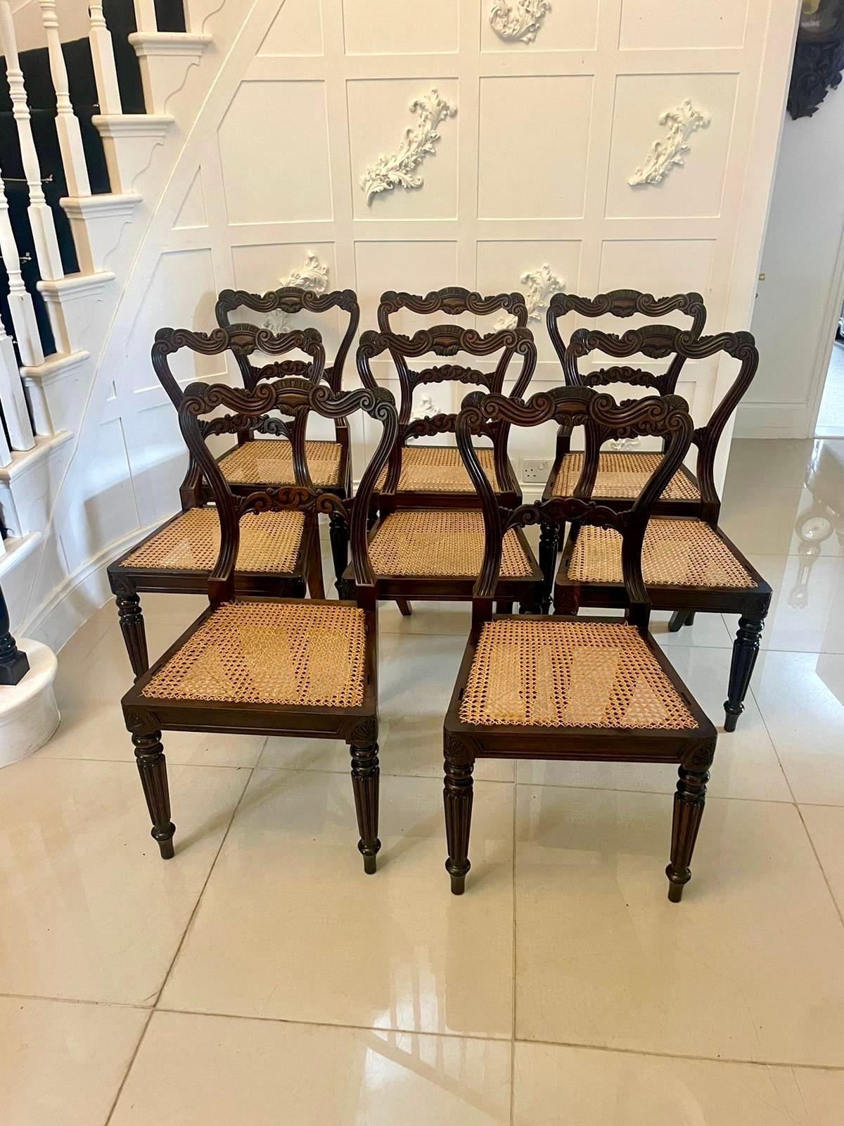 Regency Set di 8 sedie da pranzo in palissandro intagliato di qualità eccezionale. in vendita