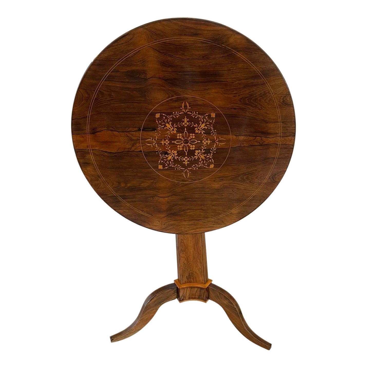 Outstanding Quality Antique Rosewood Inlaid Circular Lamp Table
