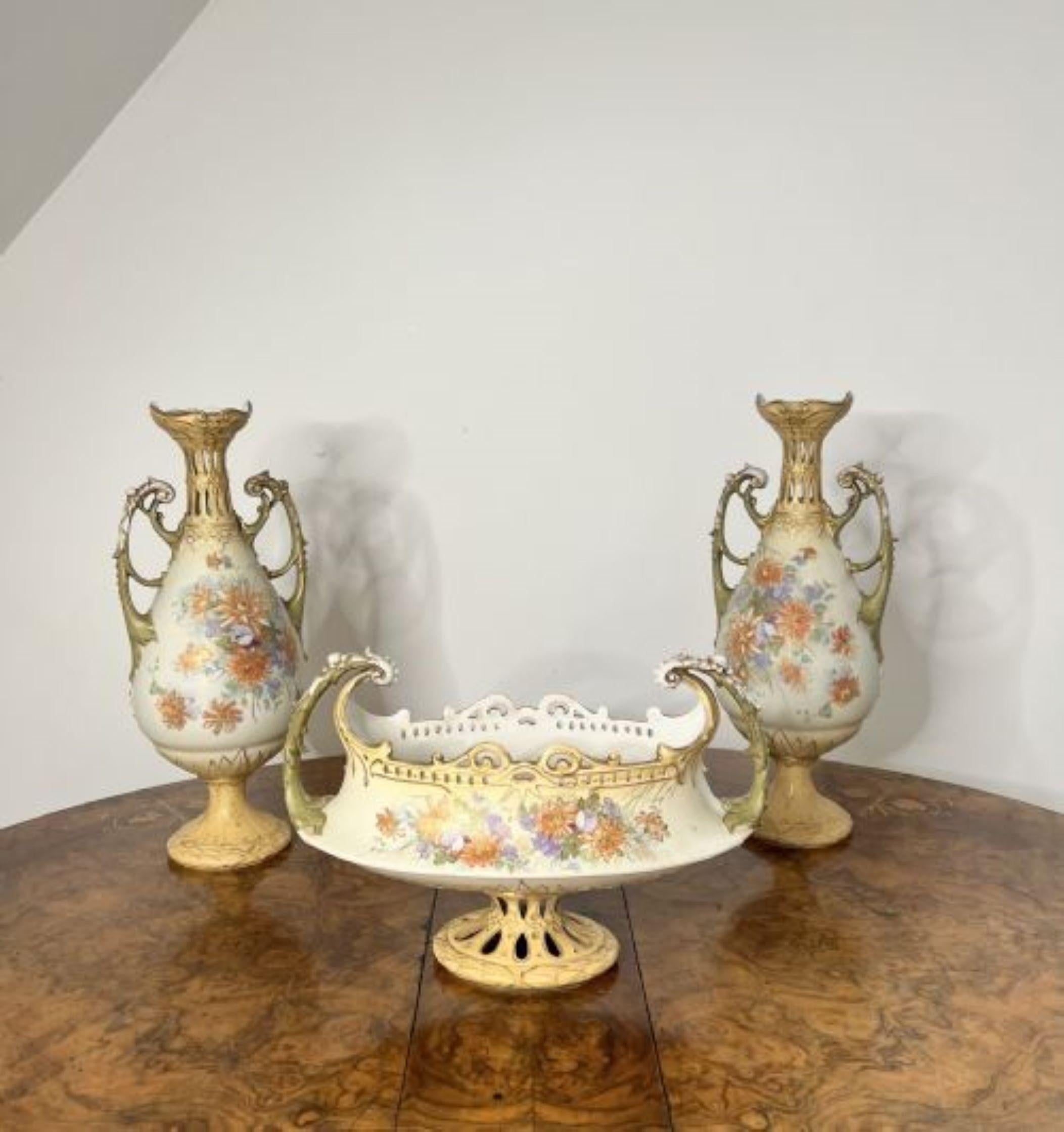 Outstanding quality antique Royal Vienna centrepiece and side vases  For Sale 1