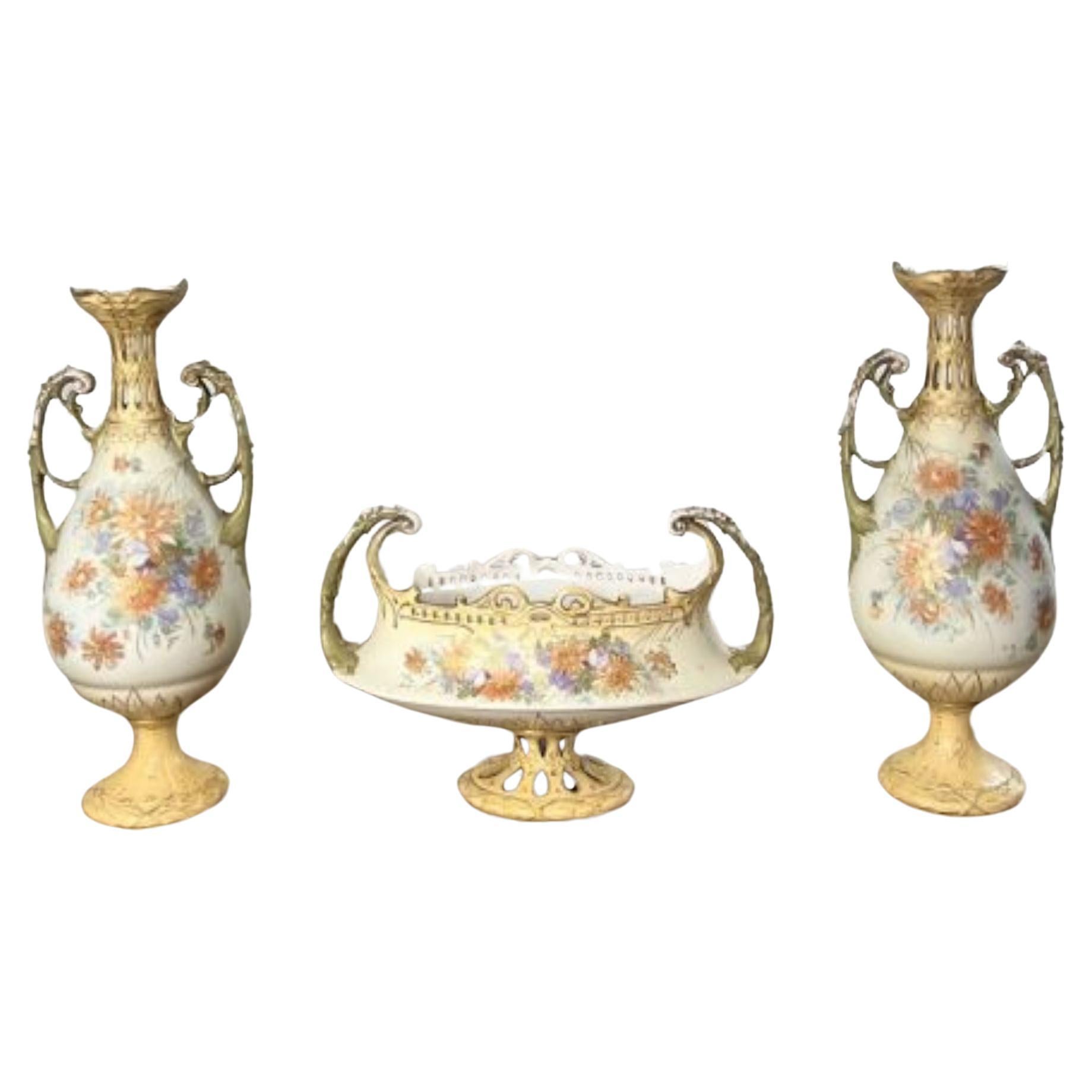 Outstanding quality antique Royal Vienna centrepiece and side vases 