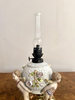 Outstanding quality antique Sitzendorf porcelain oil lamp