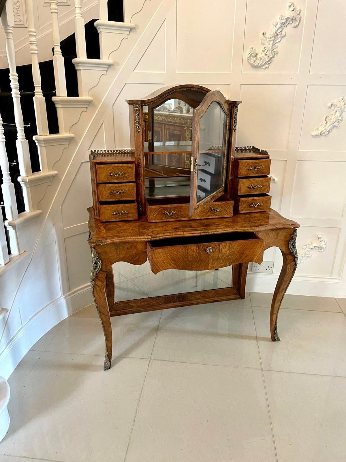 French Outstanding Quality Antique Victorian Burr Walnut Bonheur De Jour Writing Desk For Sale