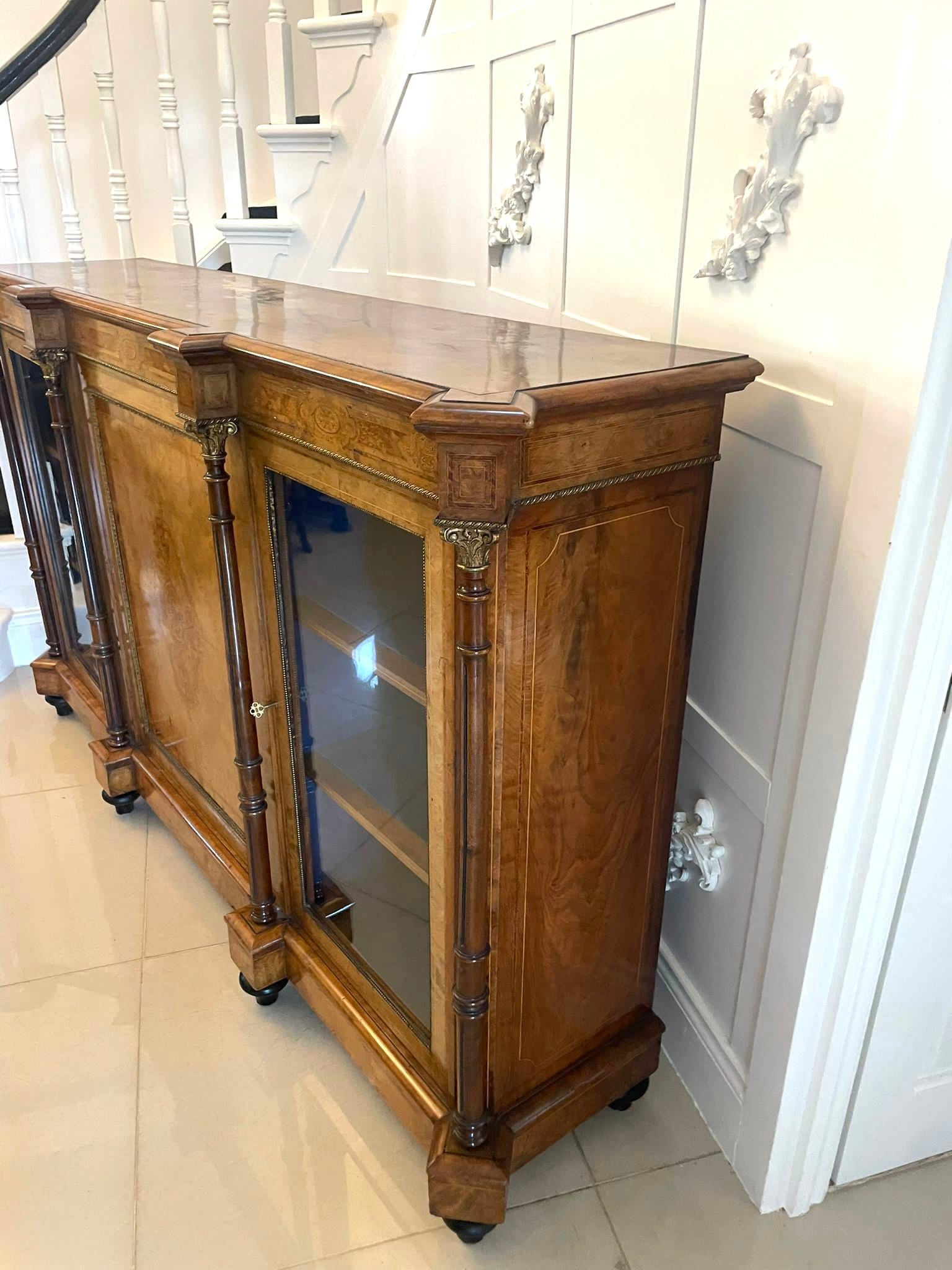English Outstanding Quality Antique Victorian Burr Walnut Inlaid Credenza/Sideboard For Sale