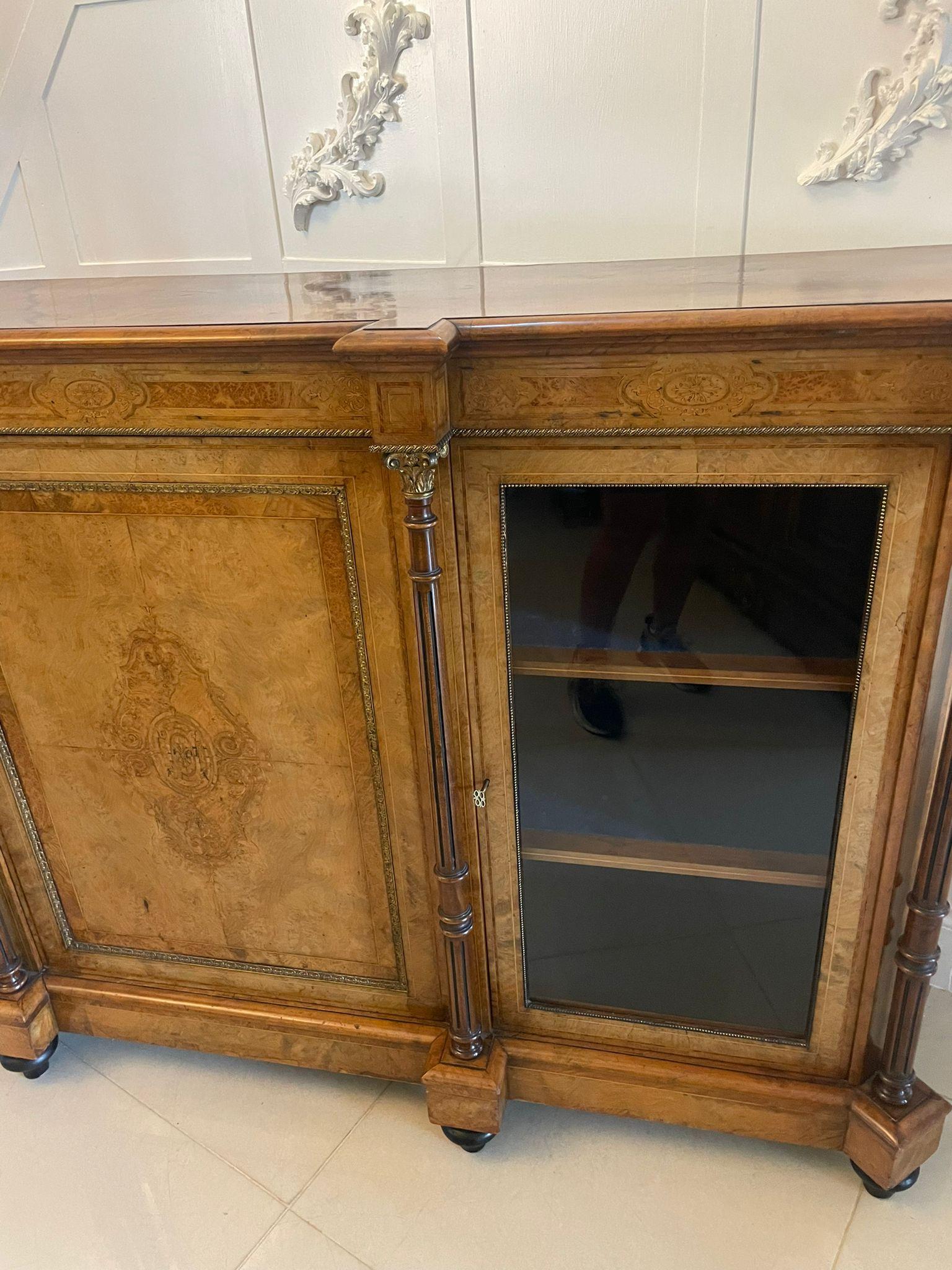 English Outstanding Quality Antique Victorian Burr Walnut Inlaid Credenza/Sideboard For Sale