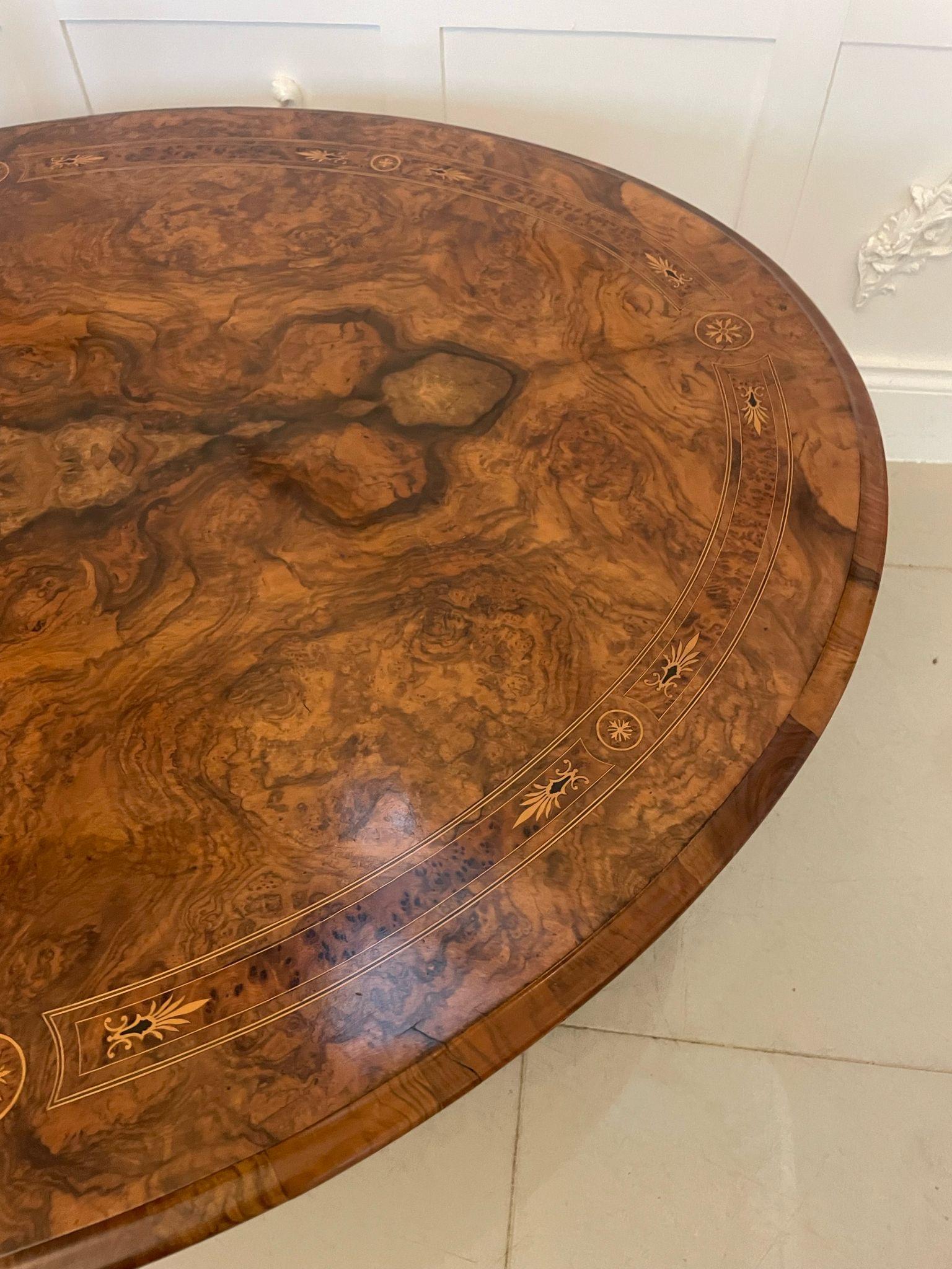 Outstanding Quality Antique Victorian Burr Walnut Inlaid Oval Coffee Table  For Sale 4