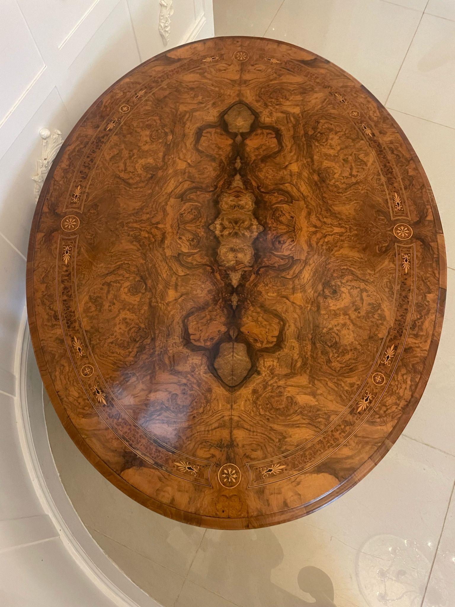 Outstanding Quality Antique Victorian Burr Walnut Inlaid Oval Coffee Table  For Sale 6