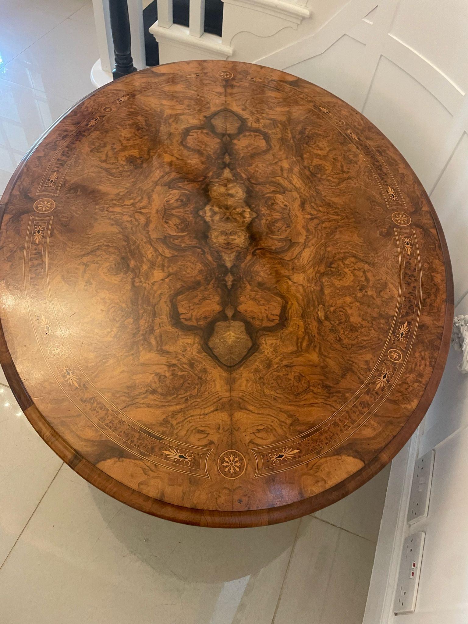 Outstanding Quality Antique Victorian Burr Walnut Inlaid Oval Coffee Table  For Sale 7