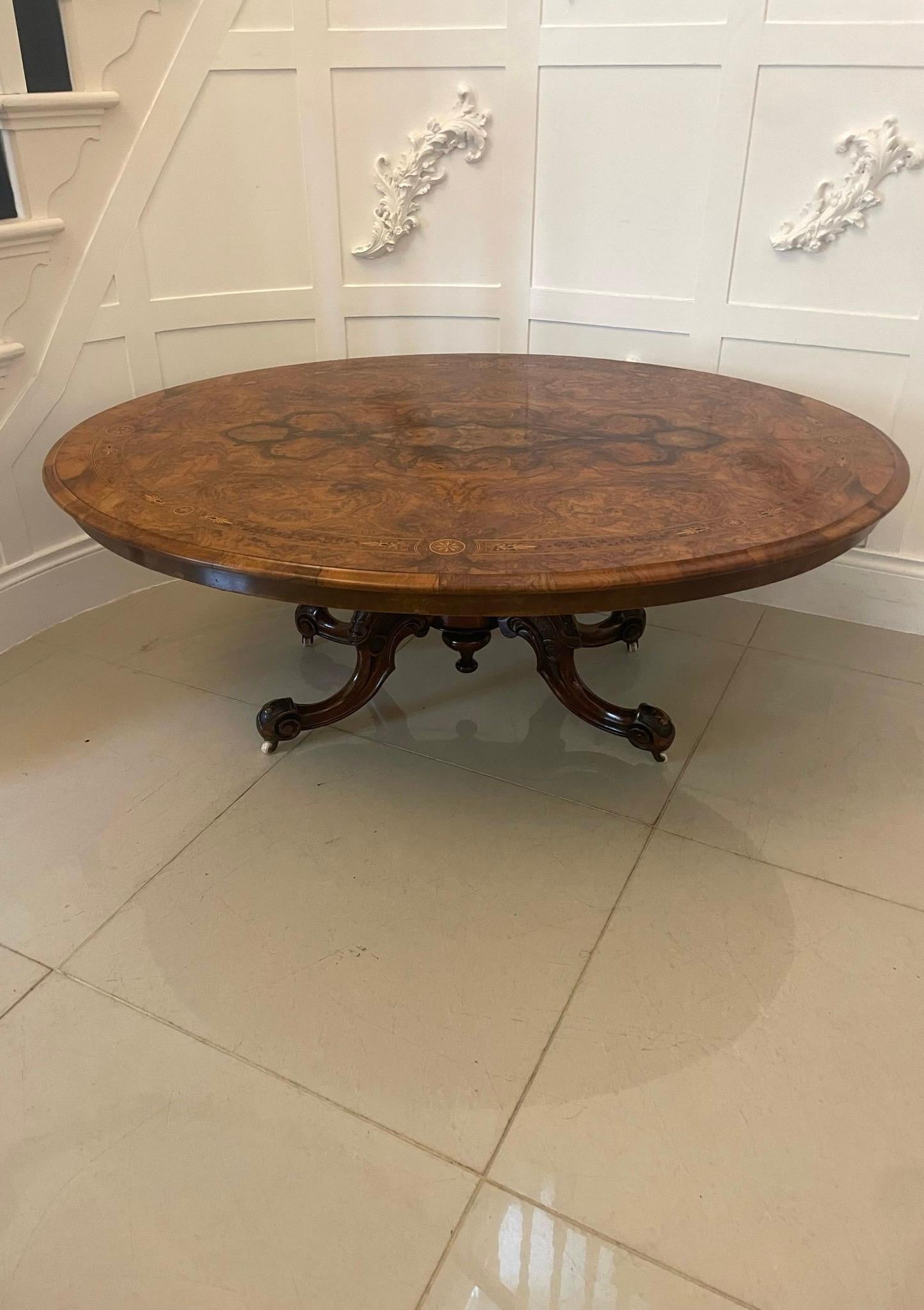 Outstanding Quality Antique Victorian Burr Walnut Inlaid Oval Coffee Table  For Sale 8
