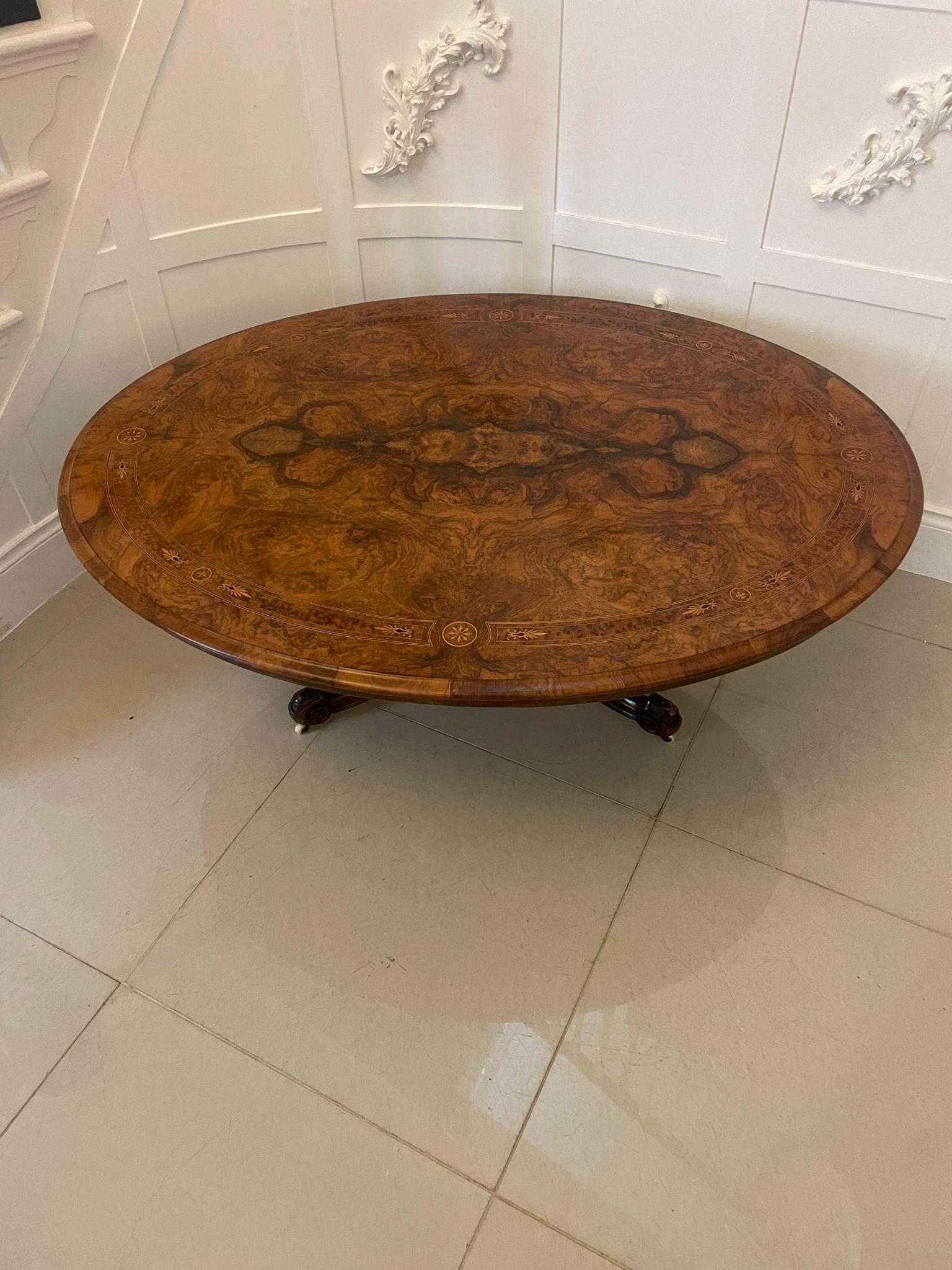 Outstanding Quality Antique Victorian Burr Walnut Inlaid Oval Coffee Table  For Sale 9