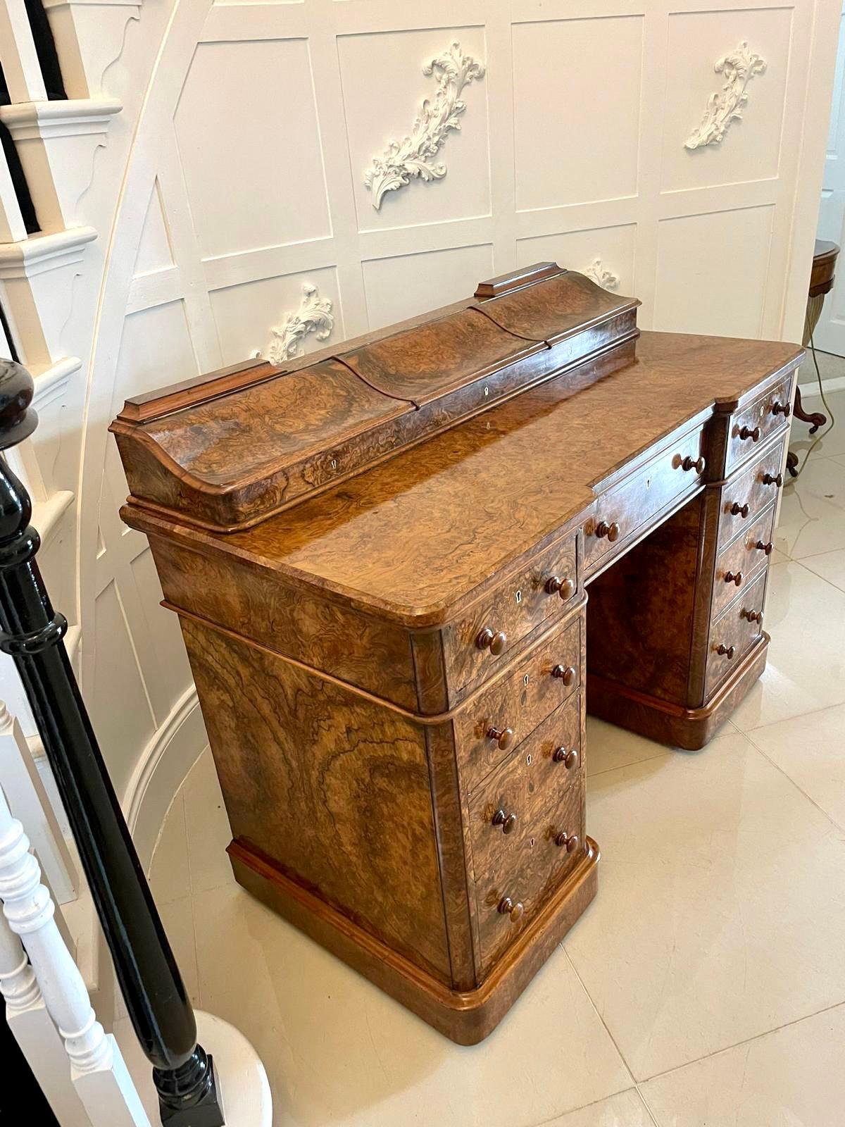 Outstanding Quality Antique Victorian Burr Walnut Kneehole Desk by Maple & Co. For Sale 6