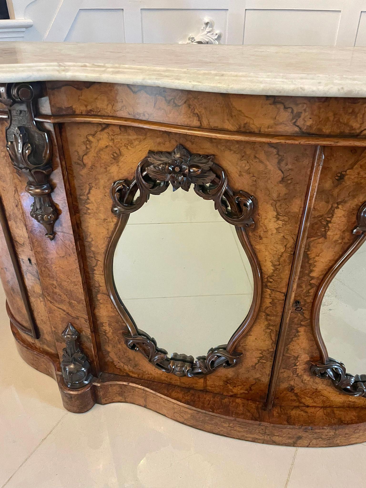 Outstanding Quality Antique Victorian Burr Walnut Marble Top Credenza/Sideboard For Sale 4
