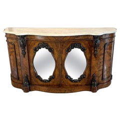 Credenza/Escritorio Victoriano Antiguo con Tapa de Mármol y Nogal de Calidad Excepcional
