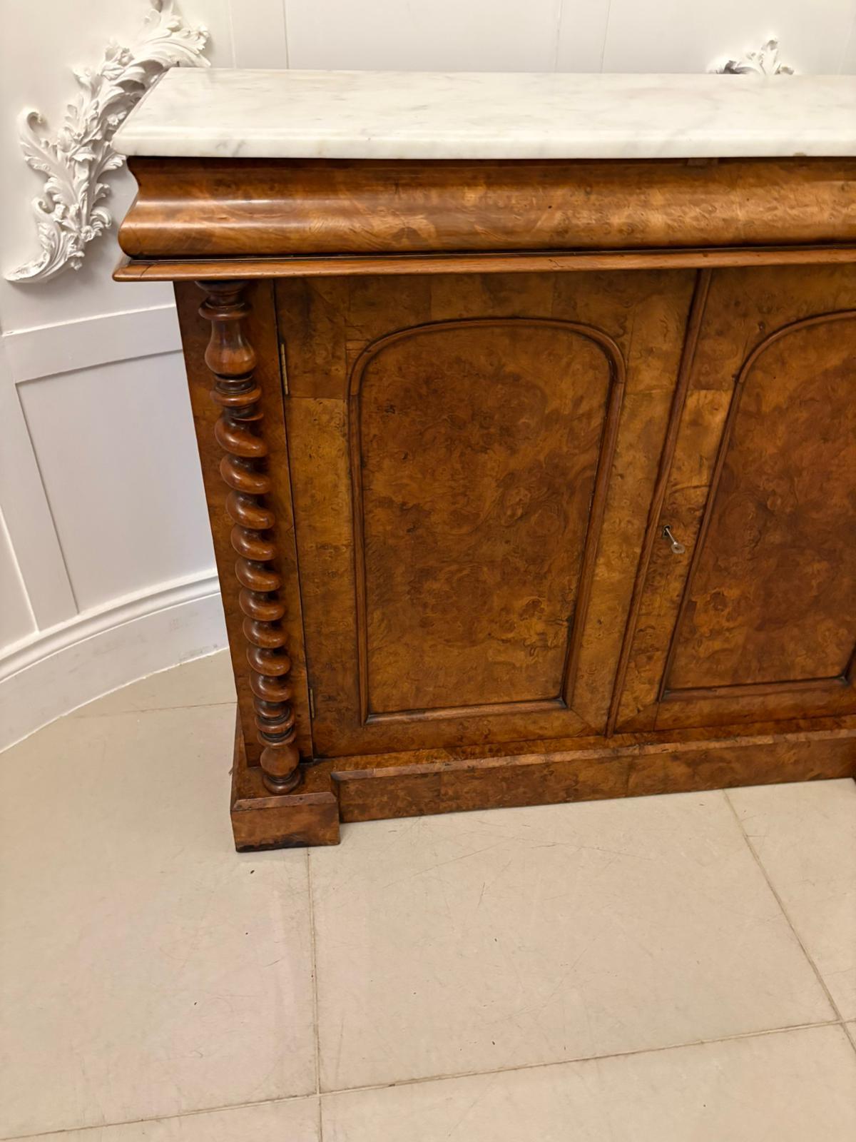 Outstanding Quality Antique Victorian Burr Walnut Marble Top Sideboard/Cabinet 4