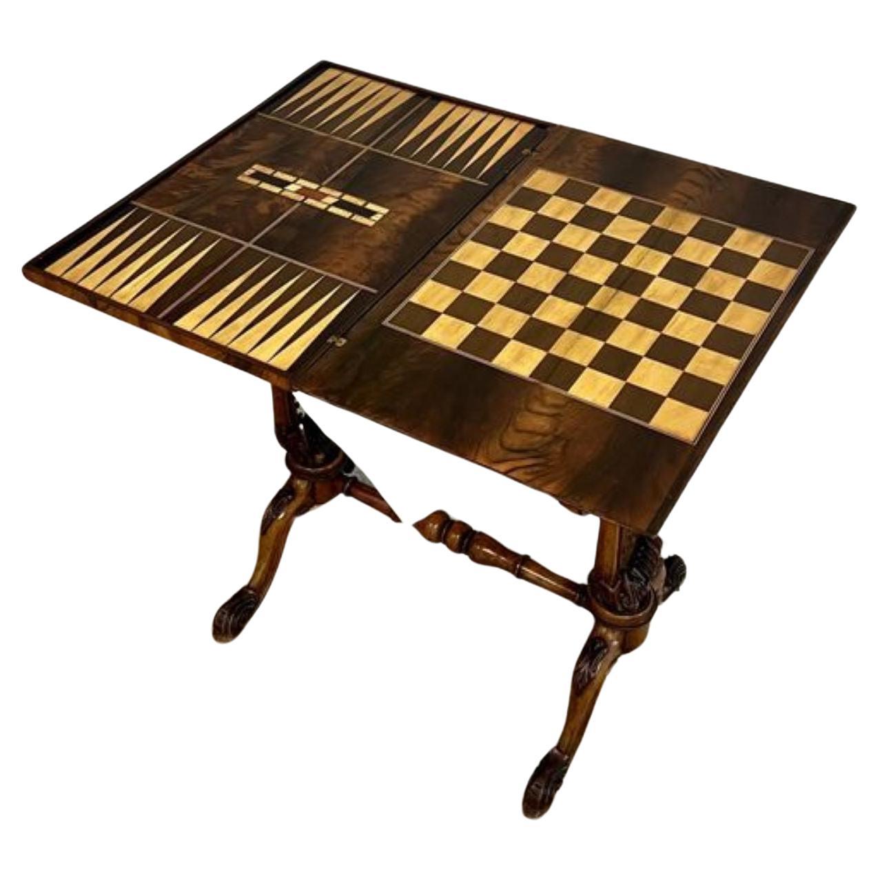 Outstanding quality antique Victorian burr walnut marquetry games table For Sale