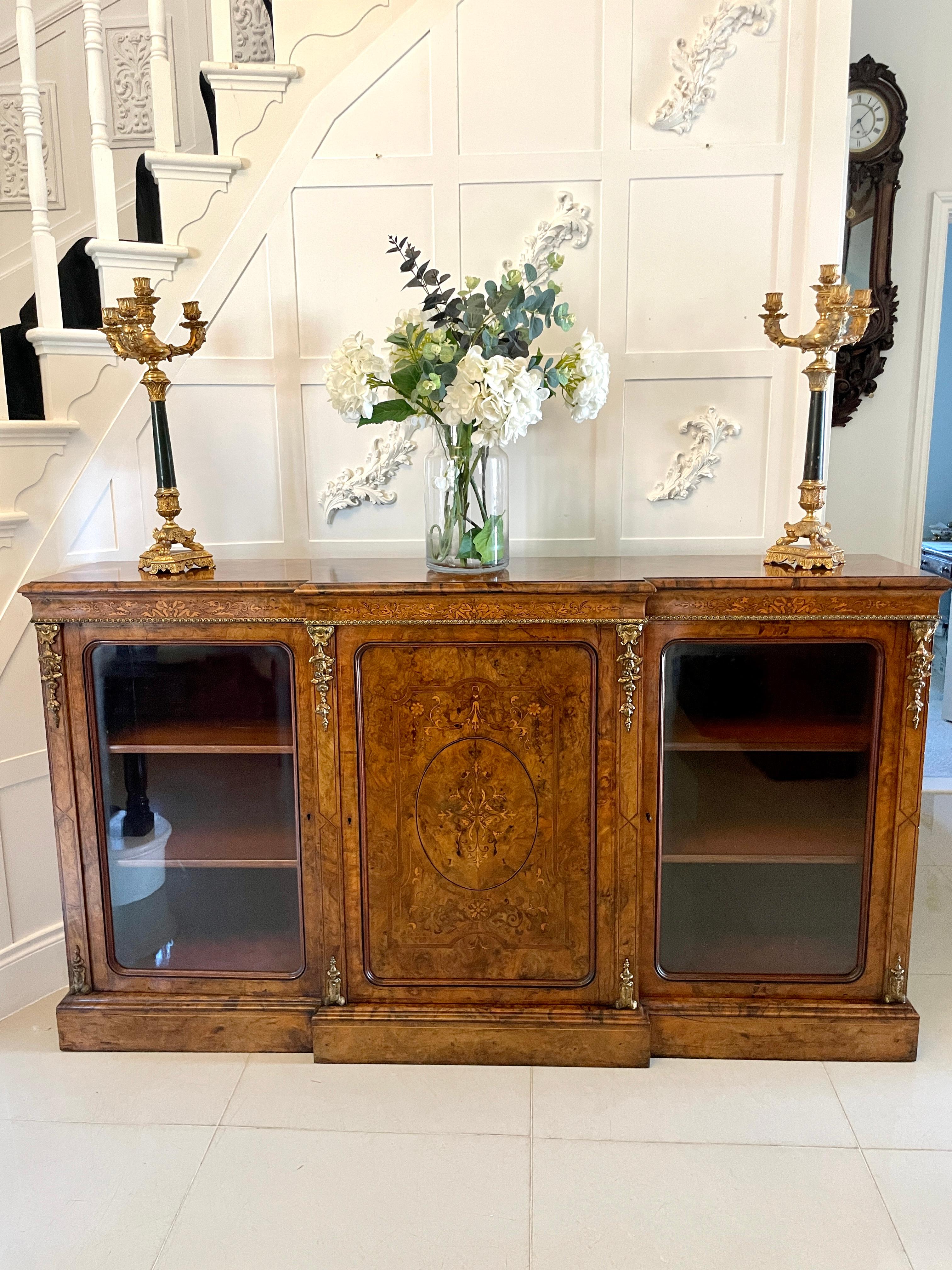English Outstanding Antique Victorian Burr Walnut Marquetry Inlaid Credenza/Sideboard For Sale