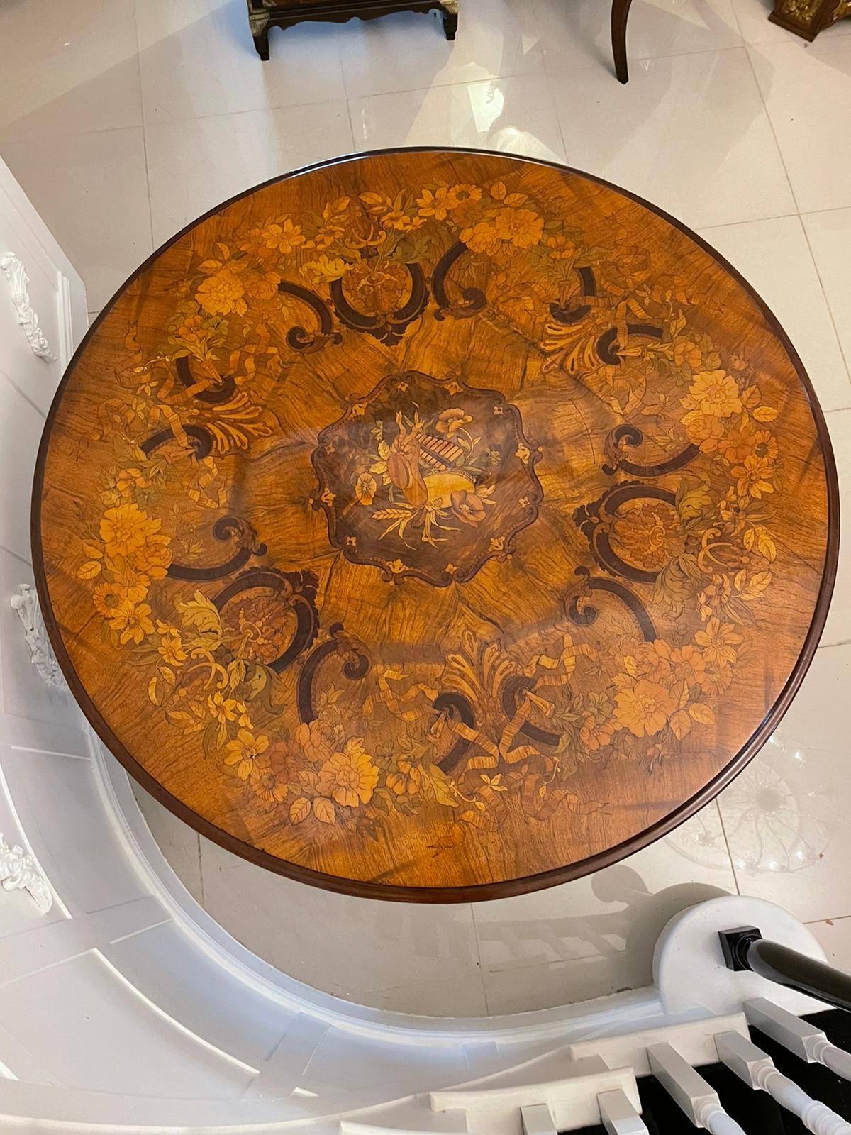 English Outstanding Quality Antique Victorian Burr Walnut Marquetry Inlaid Dining Table For Sale