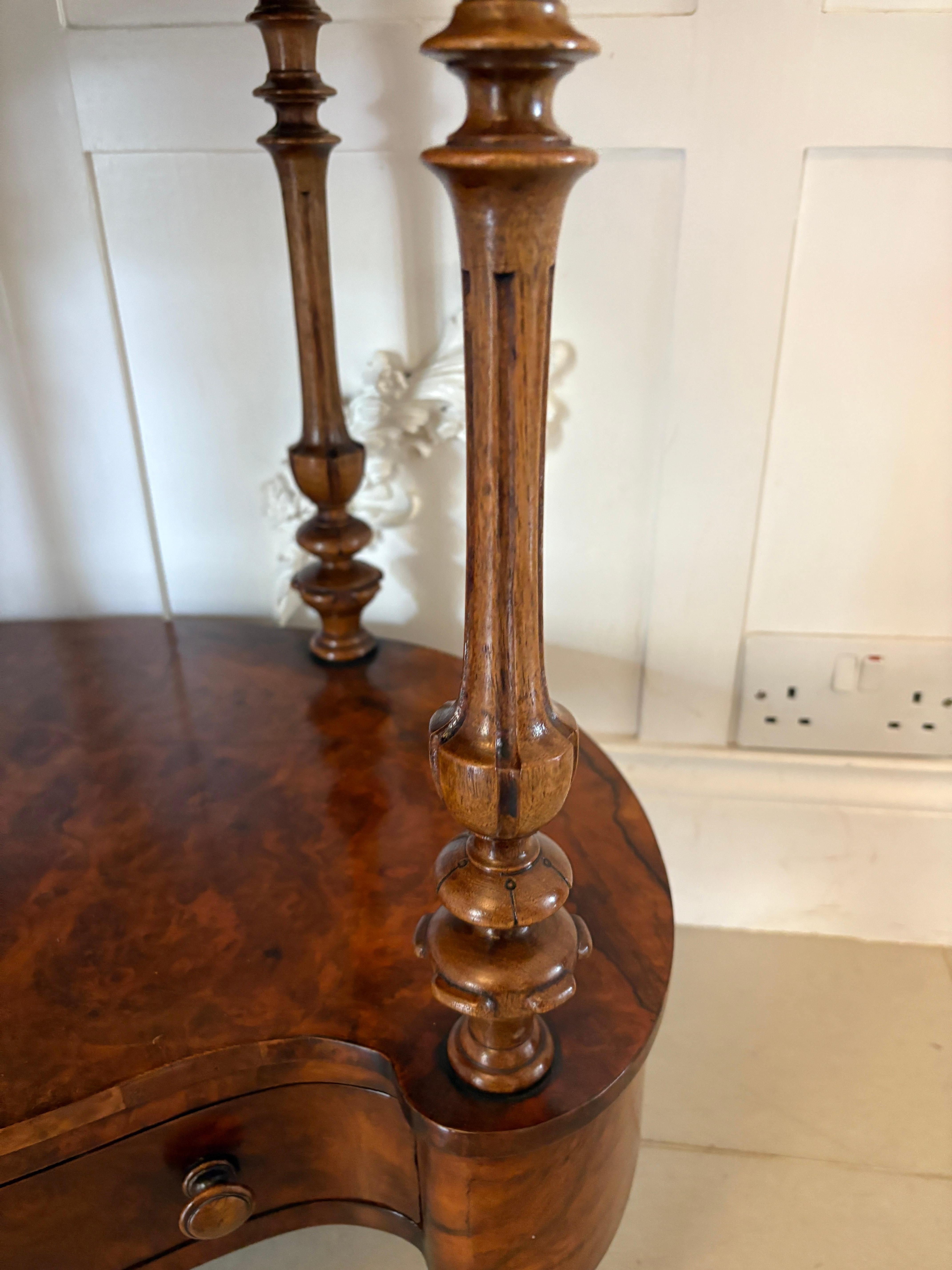Outstanding Quality Antique Victorian Burr Walnut Serpentine Shaped Whatnot For Sale 5