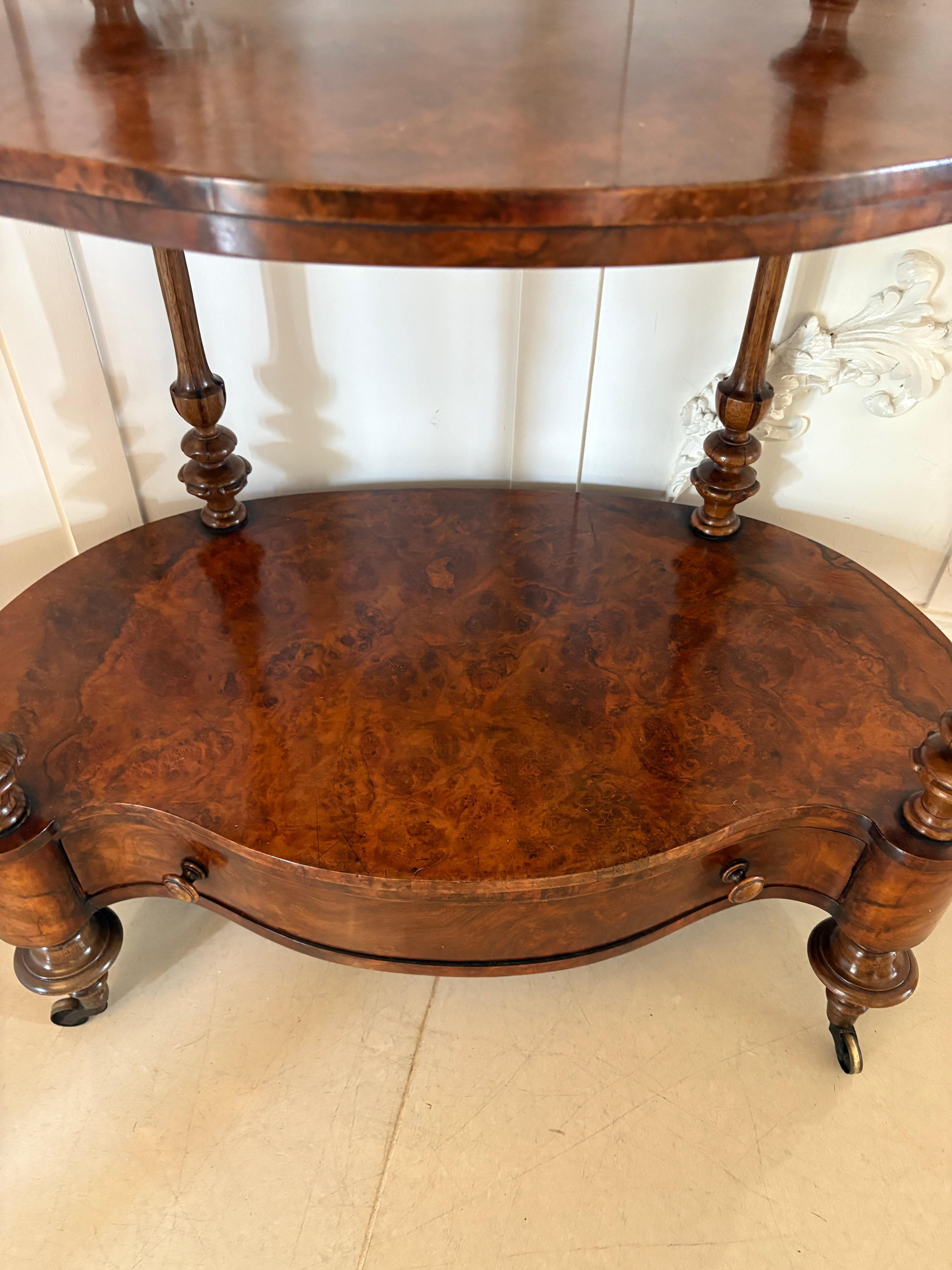 Outstanding Quality Antique Victorian Burr Walnut Serpentine Shaped Whatnot For Sale 9