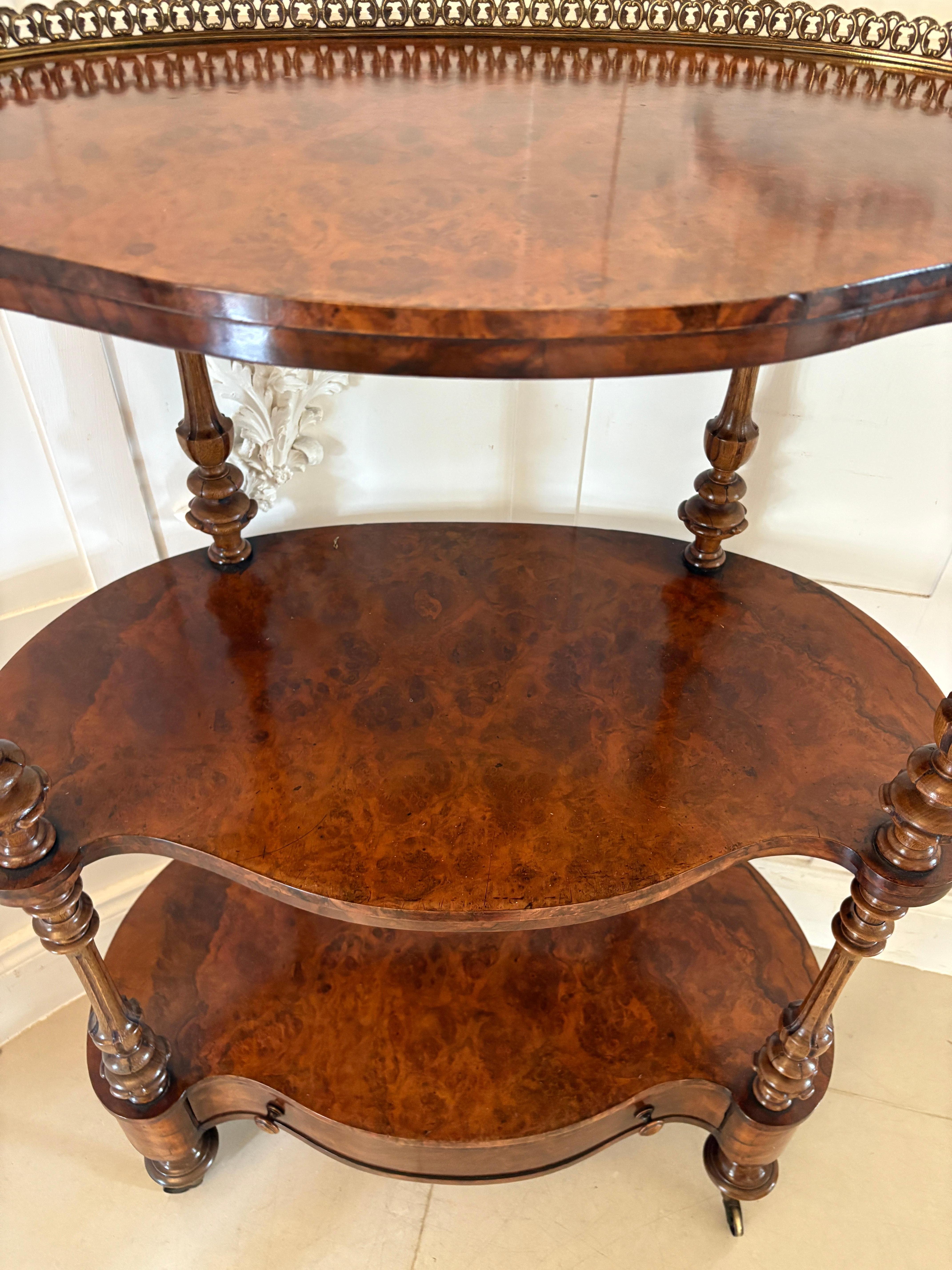 Outstanding Quality Antique Victorian Burr Walnut Serpentine Shaped Whatnot For Sale 10