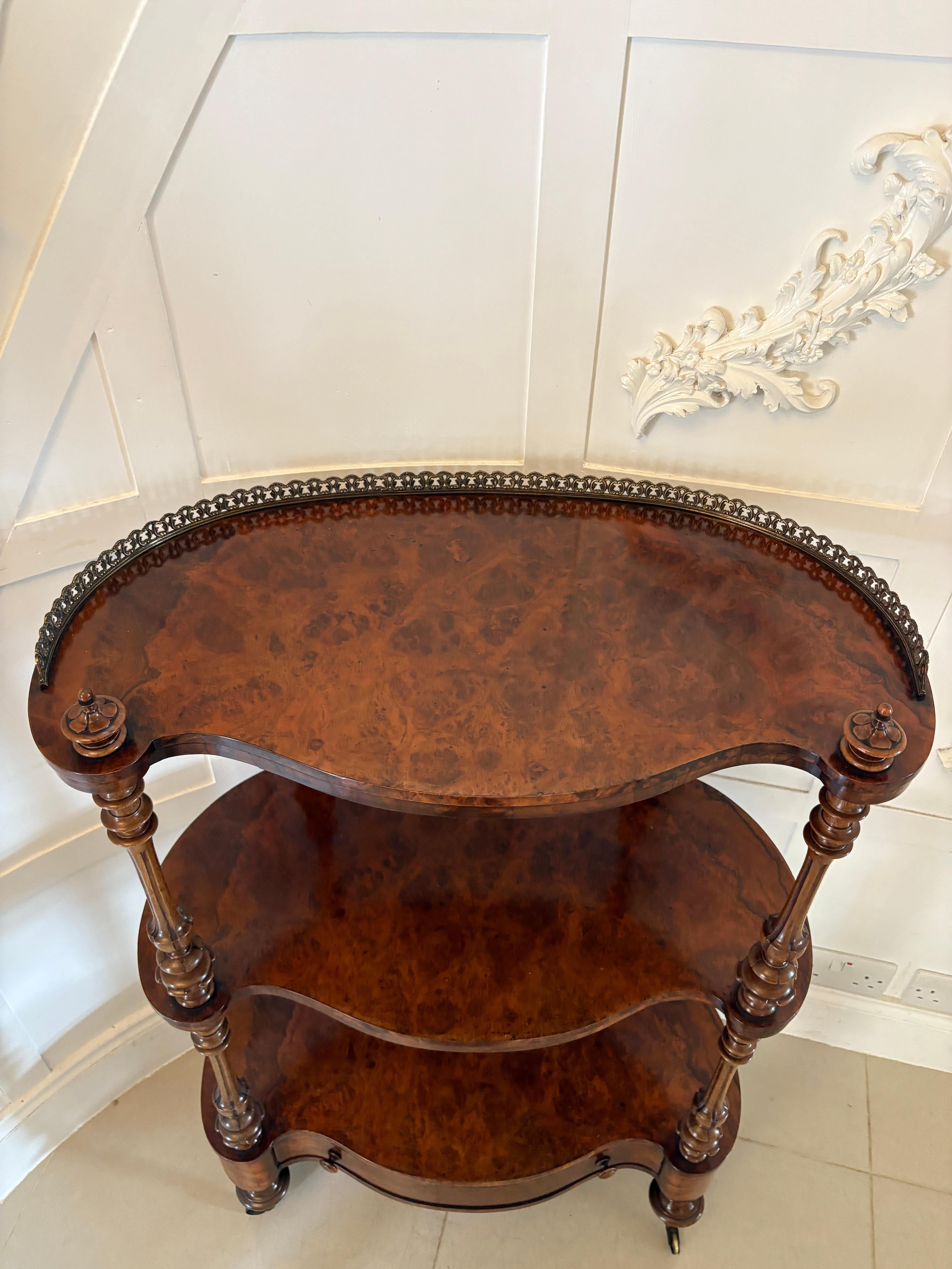 Outstanding Quality Antique Victorian Burr Walnut Serpentine Shaped Whatnot For Sale 11