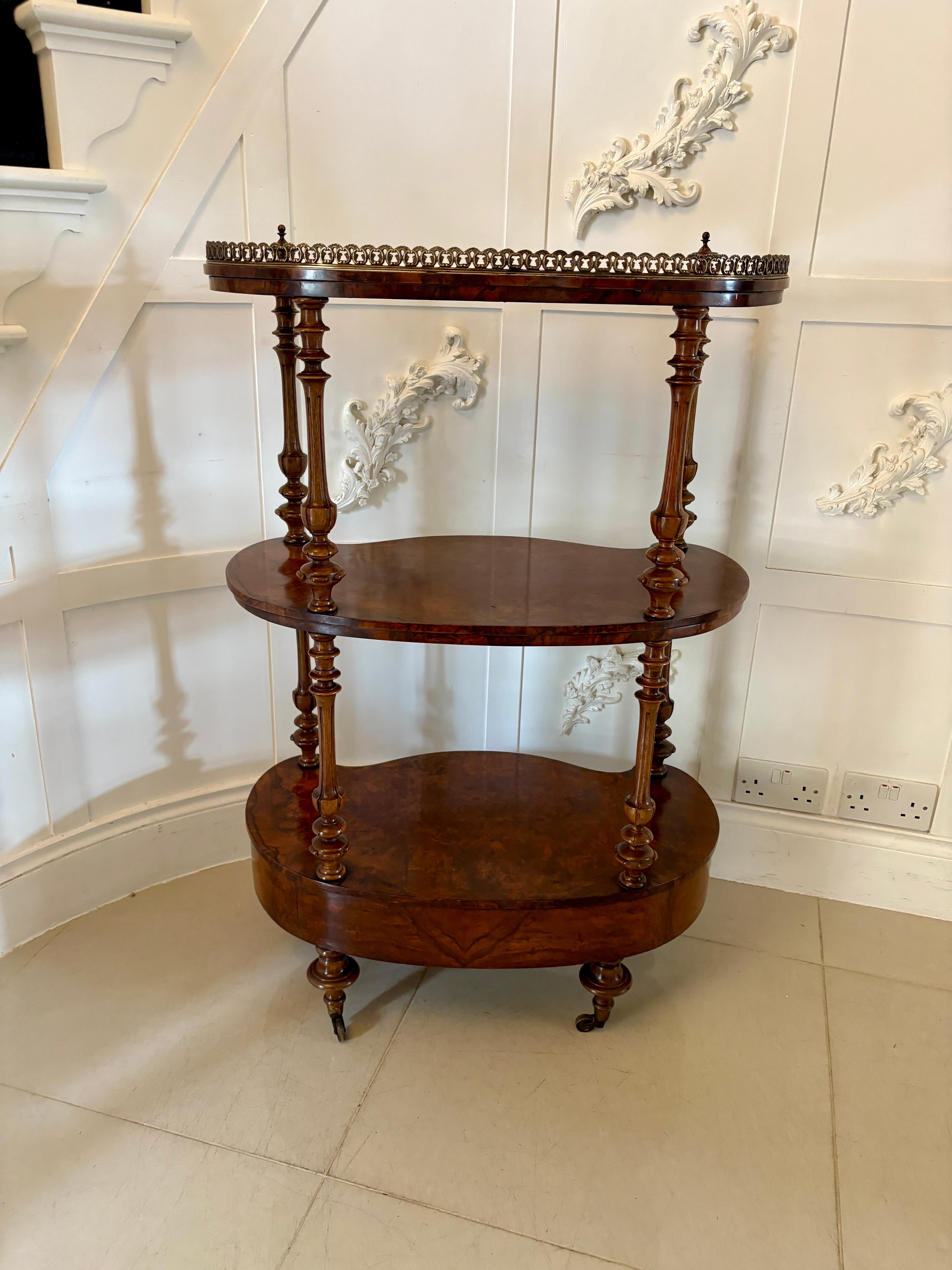 19th Century Outstanding Quality Antique Victorian Burr Walnut Serpentine Shaped Whatnot For Sale