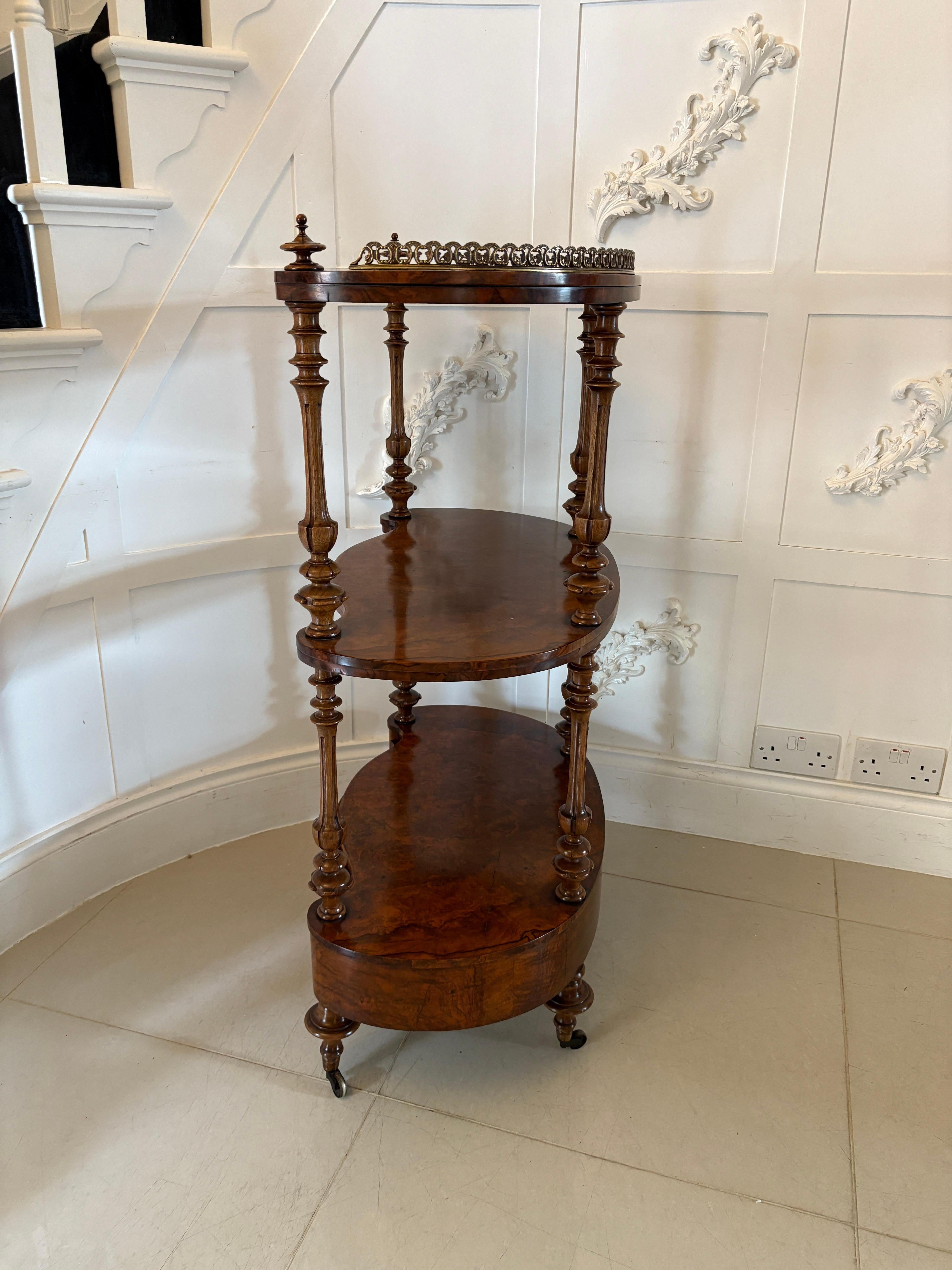 Outstanding Quality Antique Victorian Burr Walnut Serpentine Shaped Whatnot For Sale 1