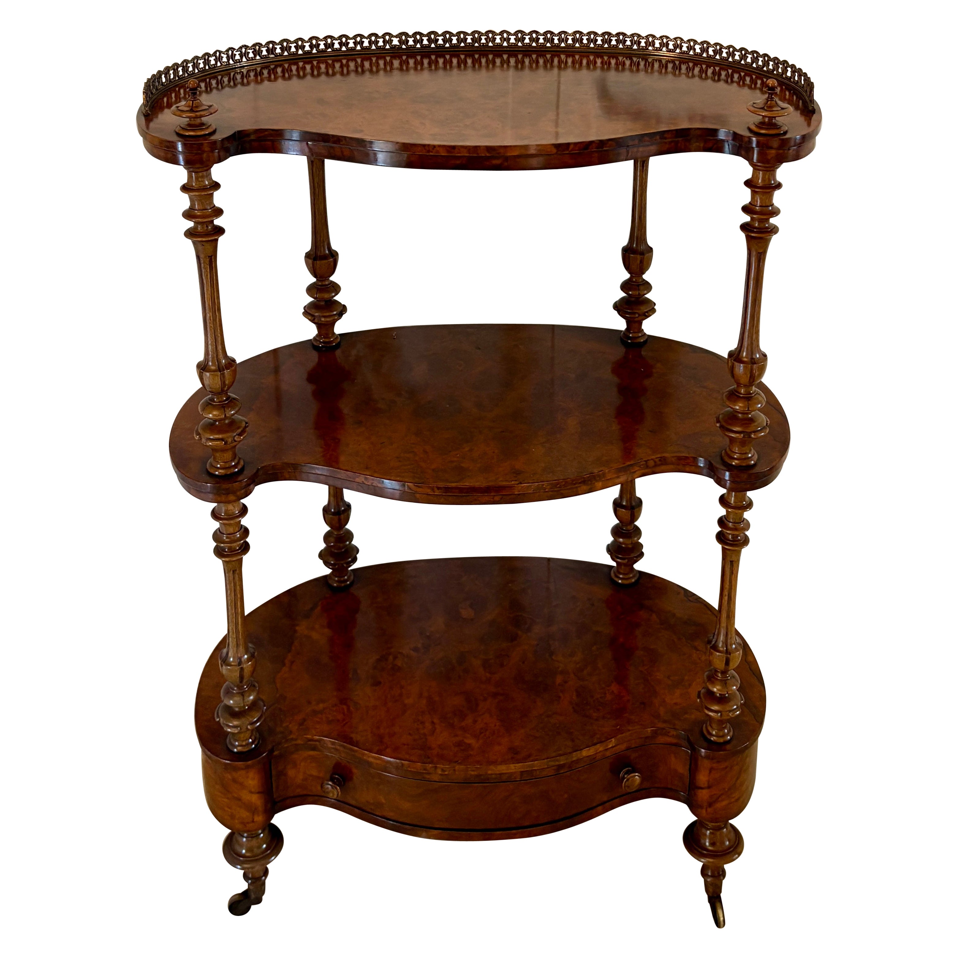 Outstanding Quality Antique Victorian Burr Walnut Serpentine Shaped Whatnot