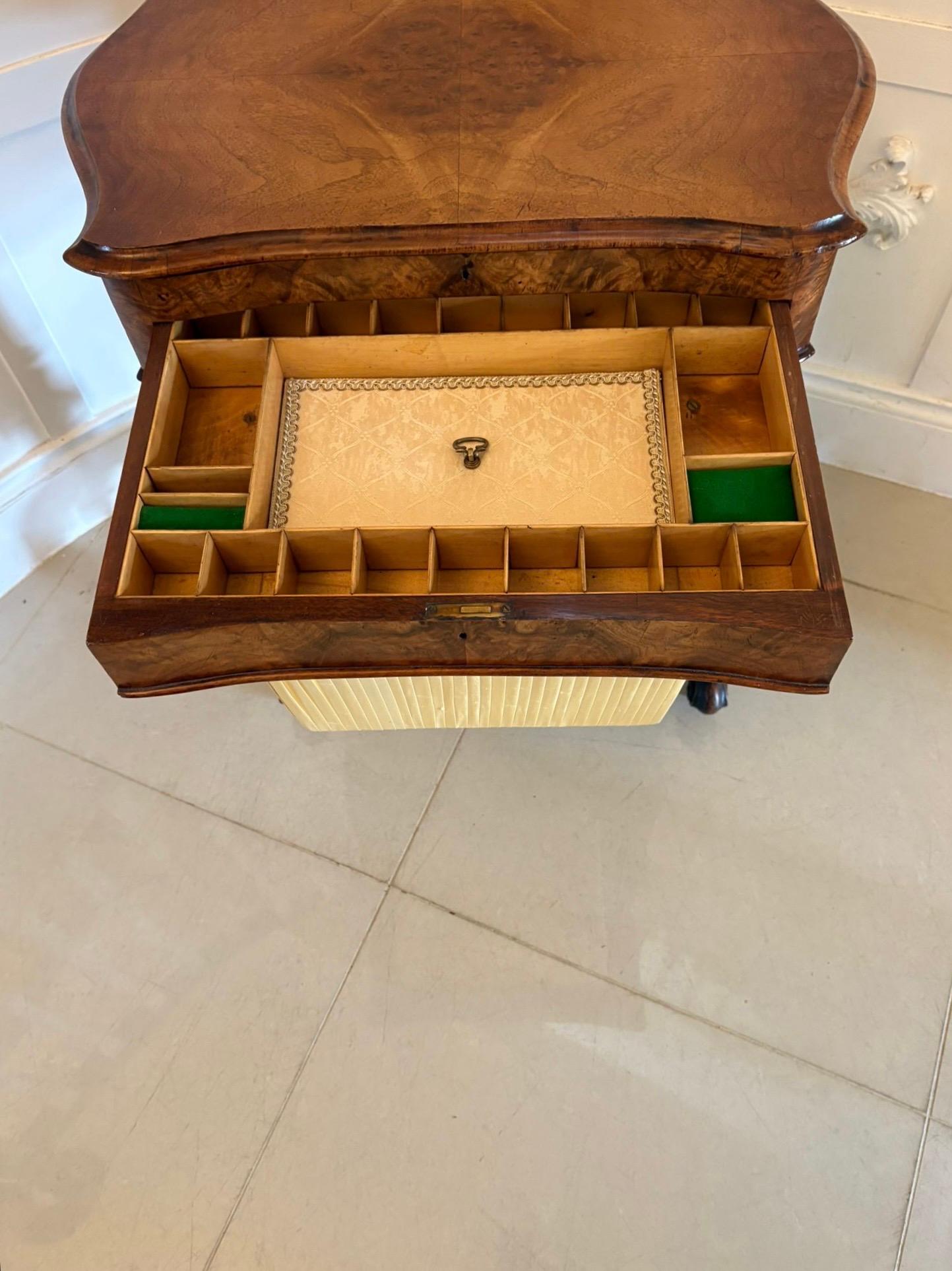Outstanding Quality Antique Victorian Burr Walnut Sewing and Writing/Lamp Table For Sale 5