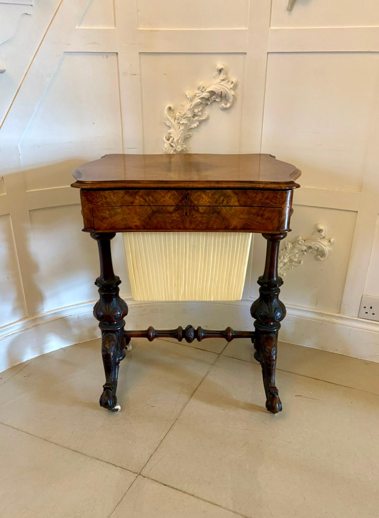 Outstanding Quality Antique Victorian Burr Walnut Sewing and Writing/Lamp Table For Sale 7