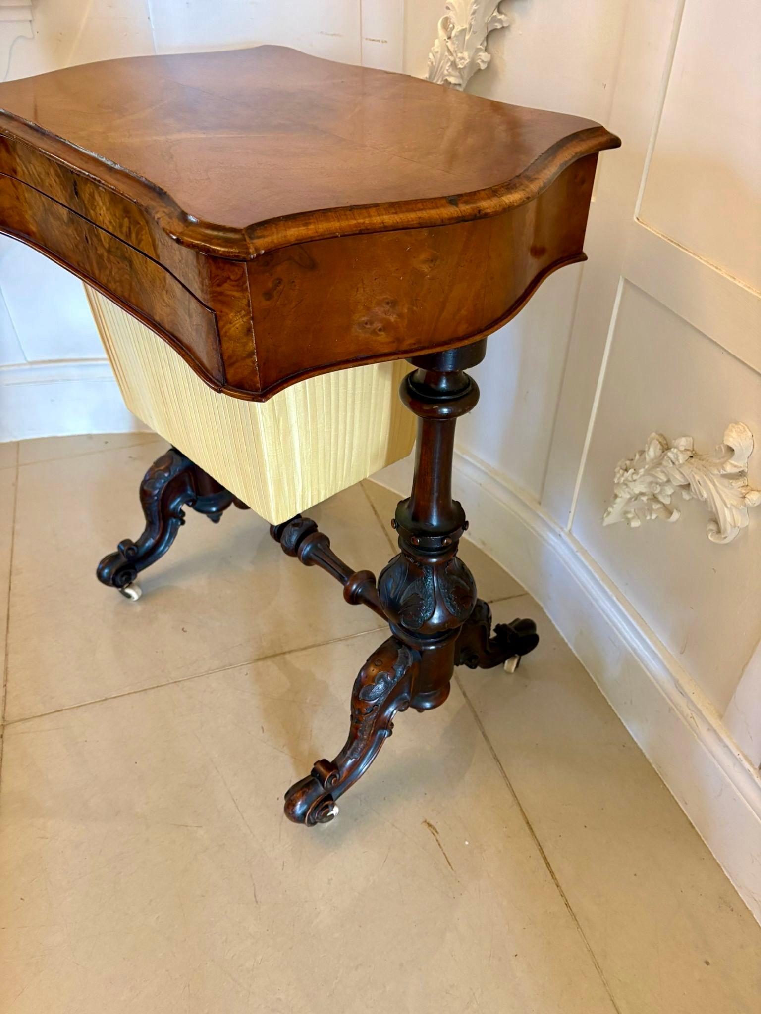 Outstanding Quality Antique Victorian Burr Walnut Sewing and Writing/Lamp Table For Sale 2
