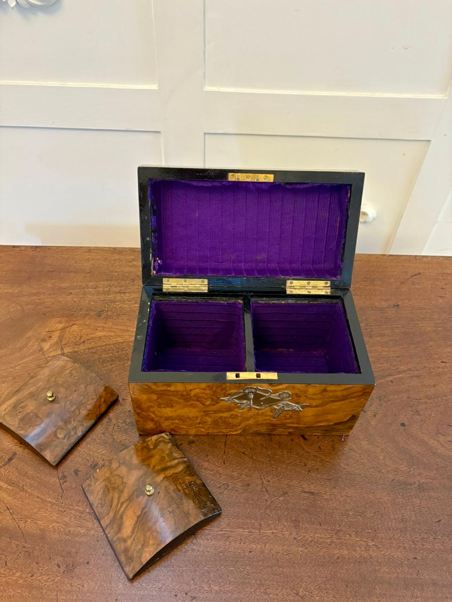 Outstanding Quality Antique Victorian Burr Walnut Tea Caddy In Good Condition For Sale In Suffolk, GB