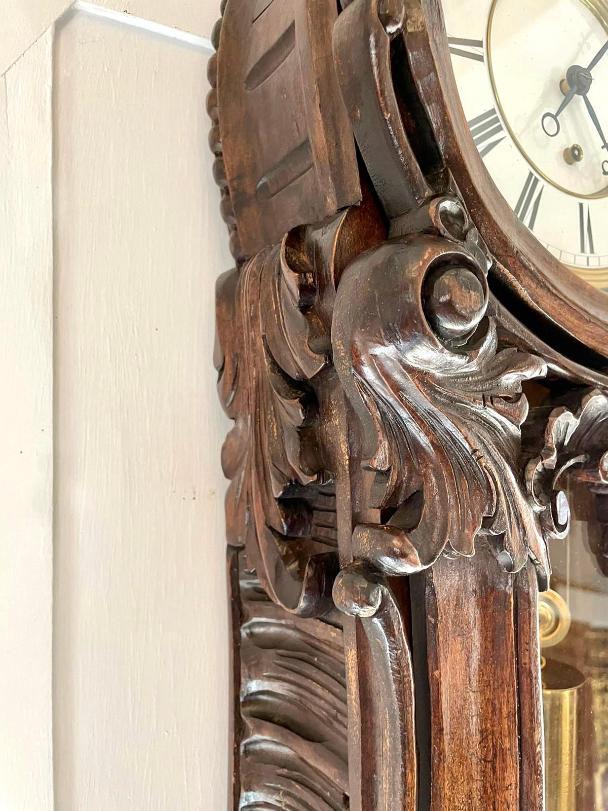 Outstanding Quality Antique Victorian Carved Oak Vienna Wall Clock For Sale 1