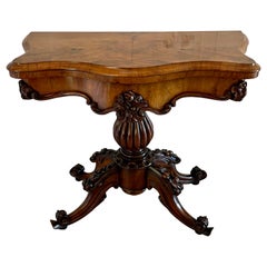 Outstanding Quality Antique Victorian Carved Burr Walnut Serpentine Shaped Card