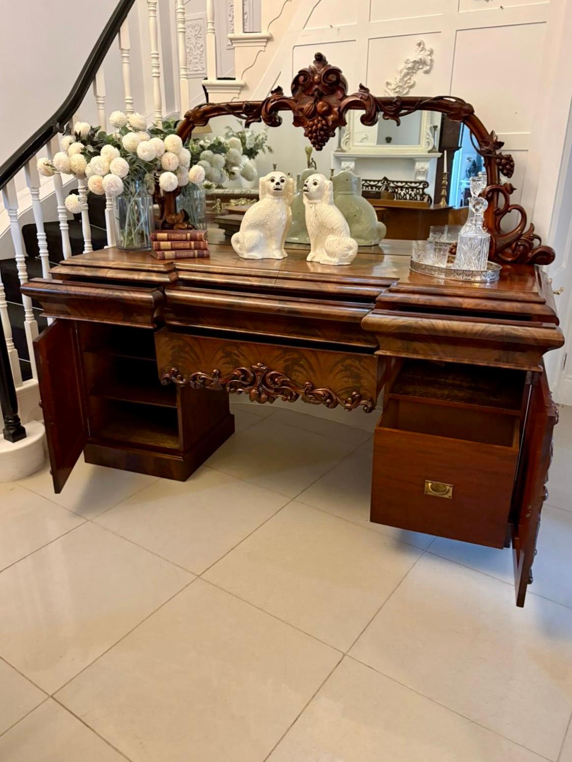 Inglese Outstanding Quality Antique Victorian Carved Mahogany Mirror Back Sideboard in vendita