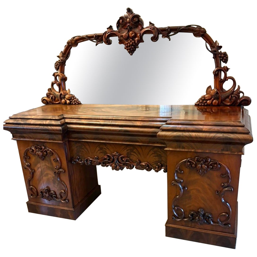Outstanding Quality Antique Victorian Carved Mahogany Mirror Back Sideboard