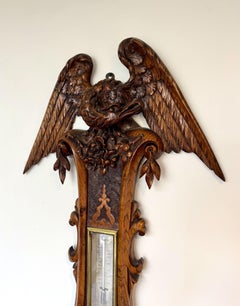 Outstanding quality antique Victorian carved oak barometer